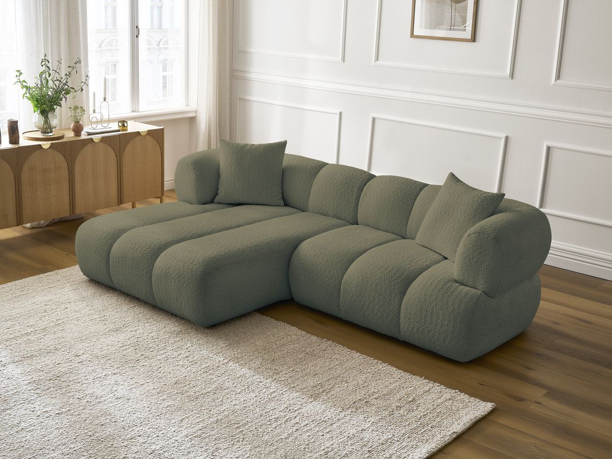 Bobochic Pamira Ecksofa Bouclé-Stoff Grün Ecke links