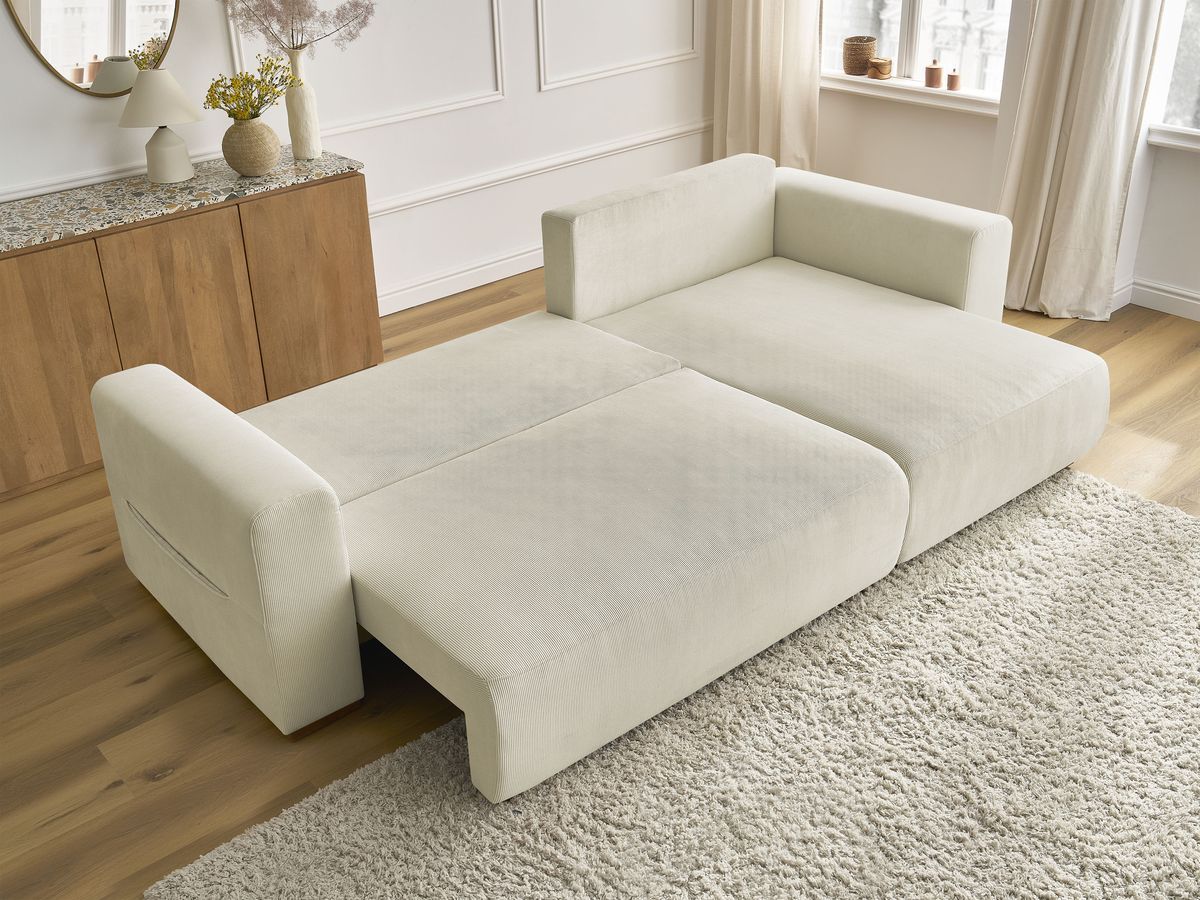 Bobochic Sidonie Ecksofa mit Schlaffunktion und Bettkasten Cordsamt Beige