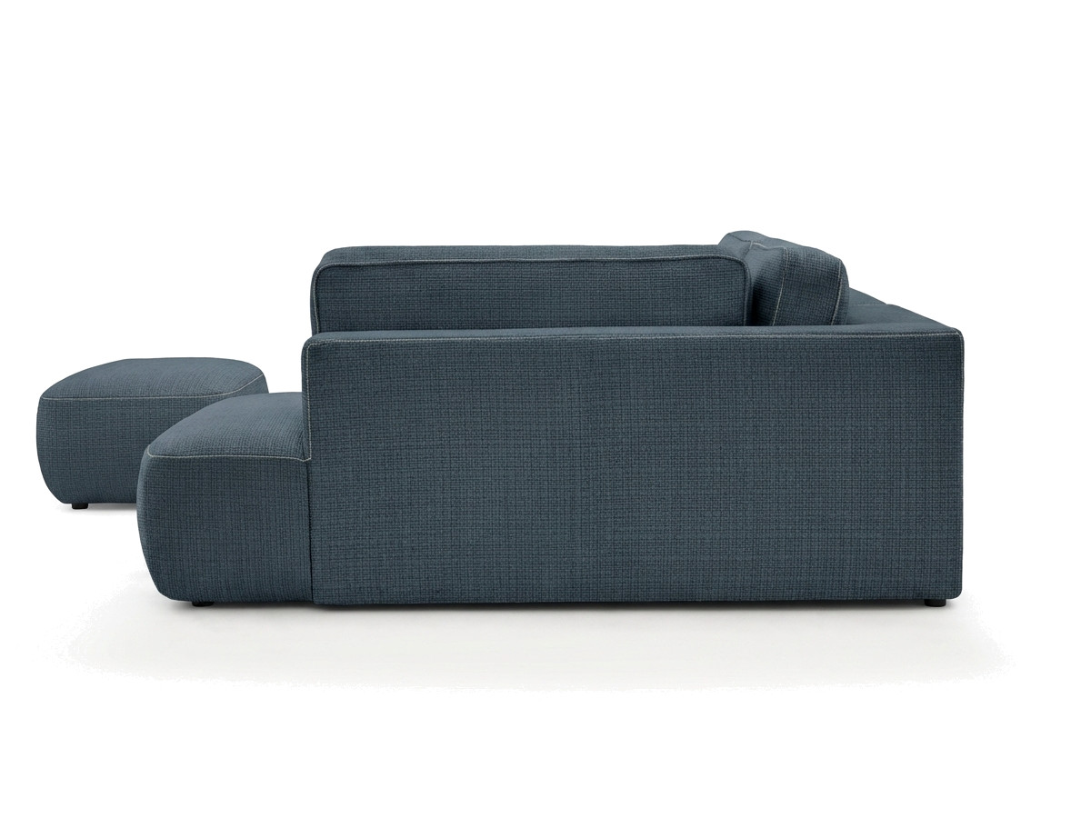 Bobochic Denise Ecksofa mit Schlaffunktion und Bettkasten und Pouf 256 × 197 cm Strukturstoff Dunkelblau Ecke rechts
