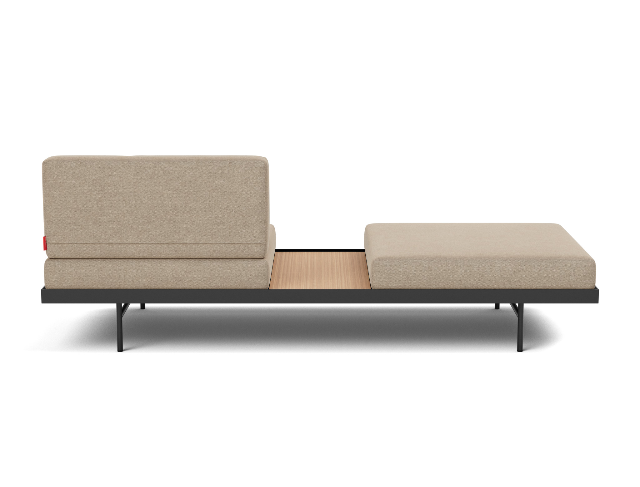 Tagesbett Puri Flachgewebe Phobos 587-Mocha Beine mit Eichentisch