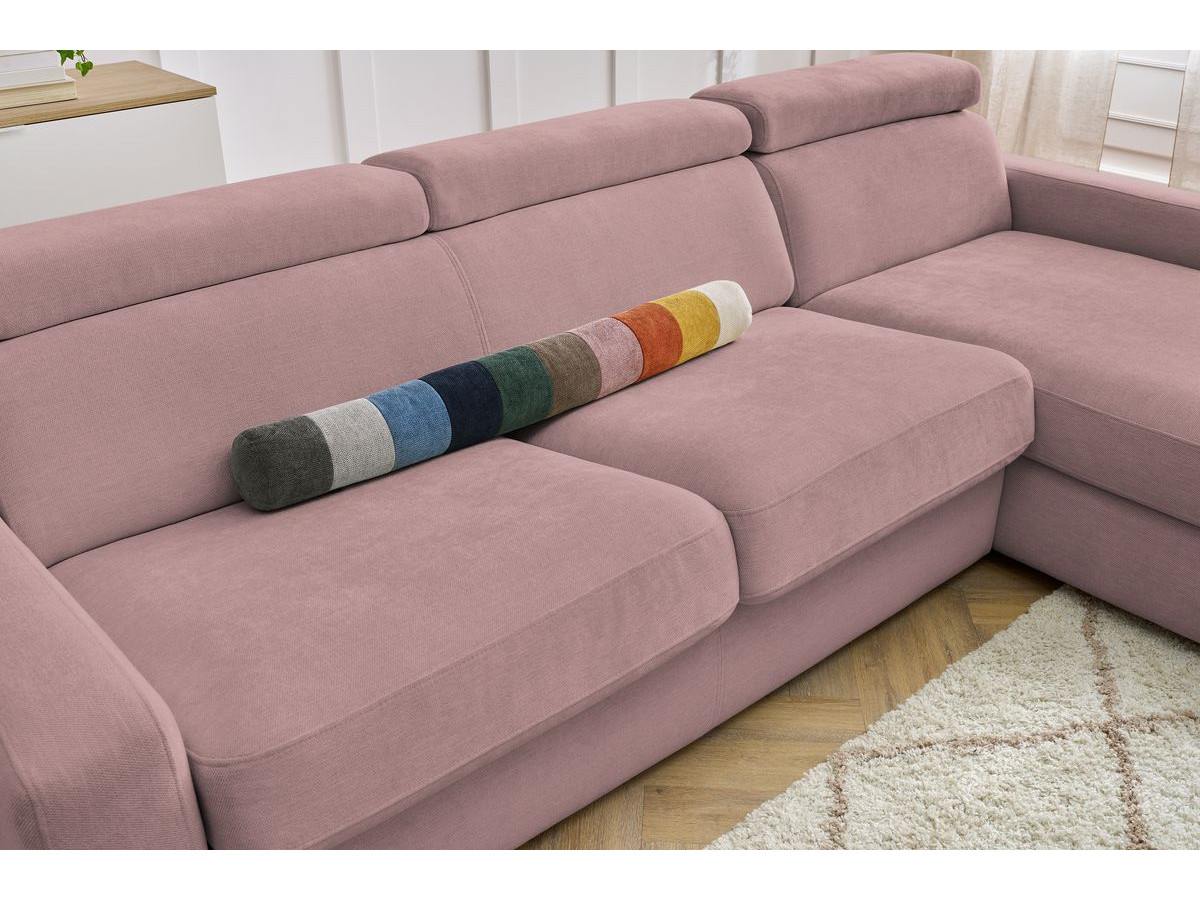 Bobochic Monaco Ecksofa mit Schlaffunktion und Bettkasten Stoff Rosa, Liegefläche 140 × 190 cm