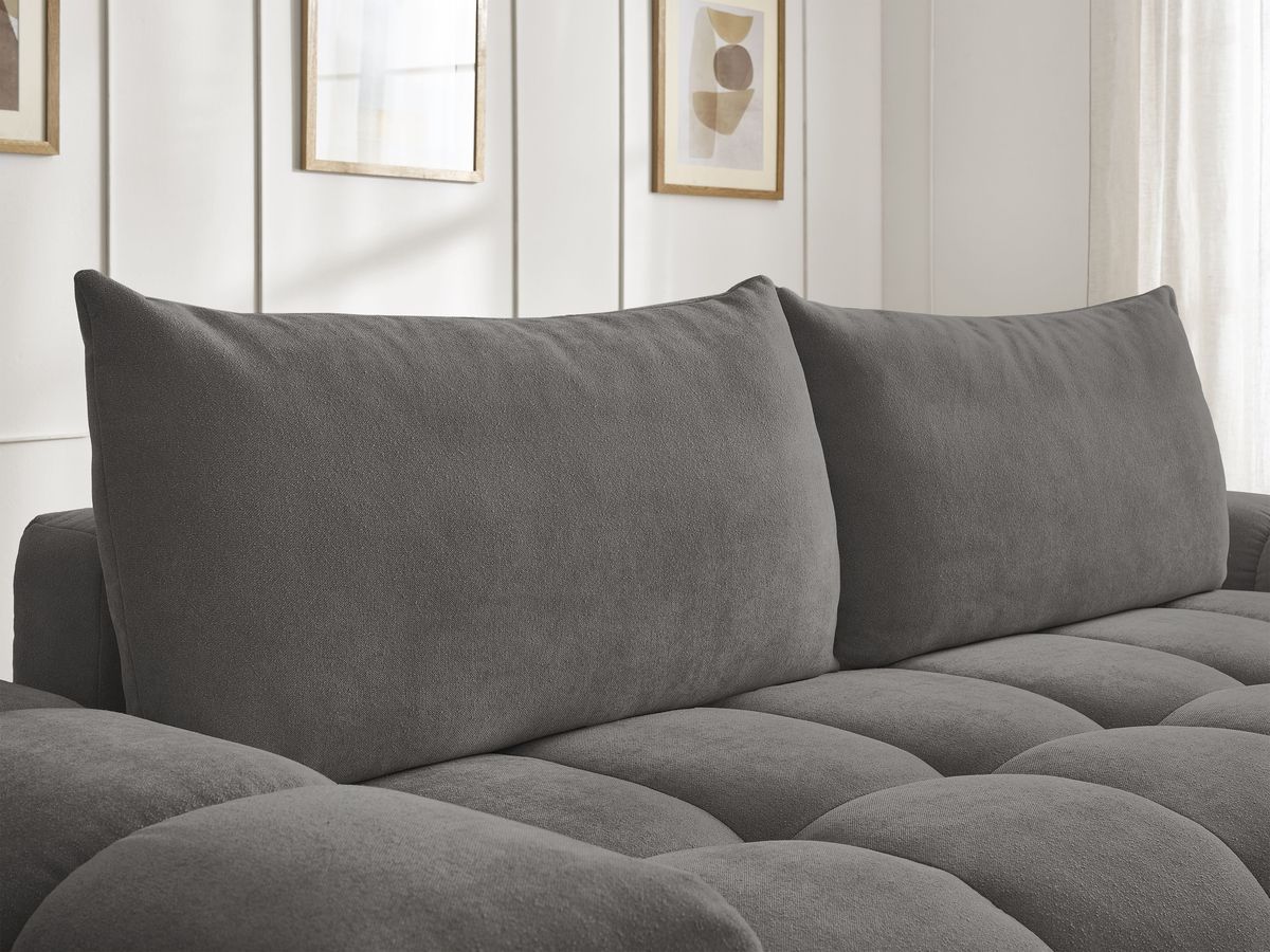 Bobochic Everest Schlafsofa 3-Sitzer mit Bettkasten, 2 Kissen Strukturstoff Dunkelgrau