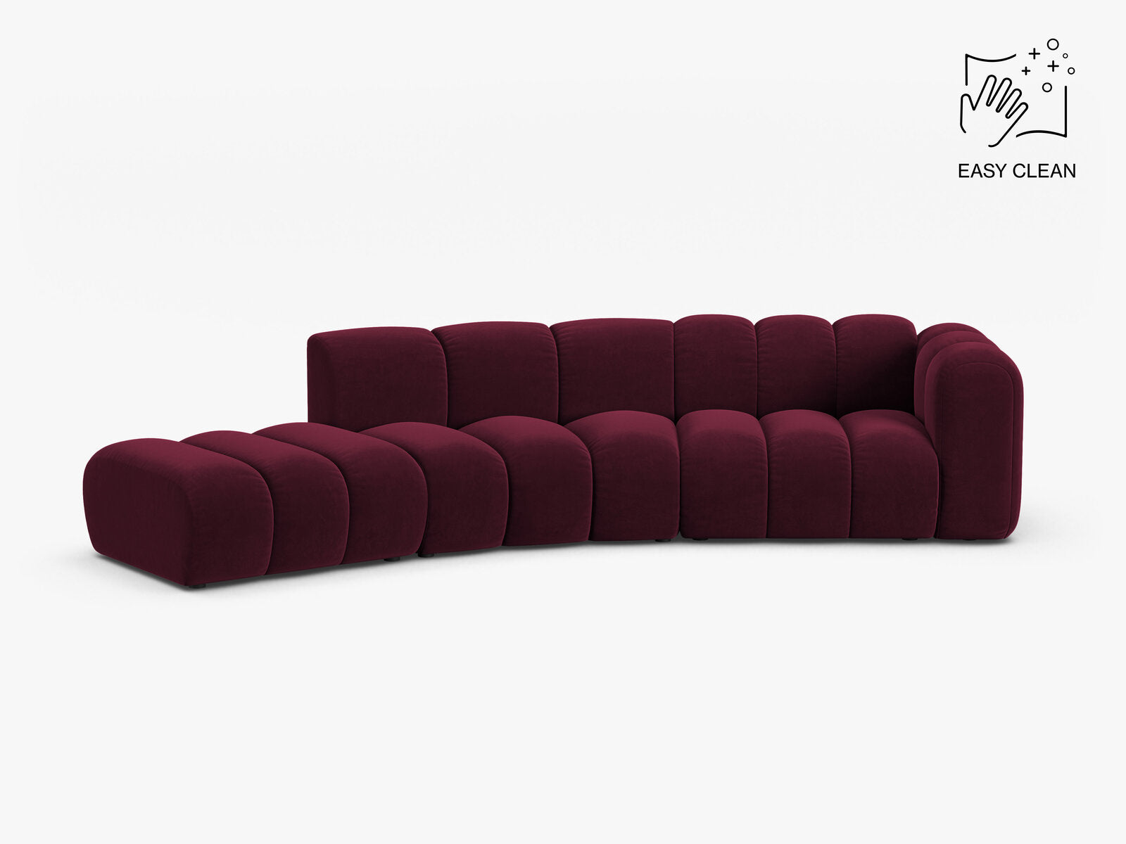 Micadoni Modulares Sofa Lupine 5-Sitzer Links Samt Venus Burgunder