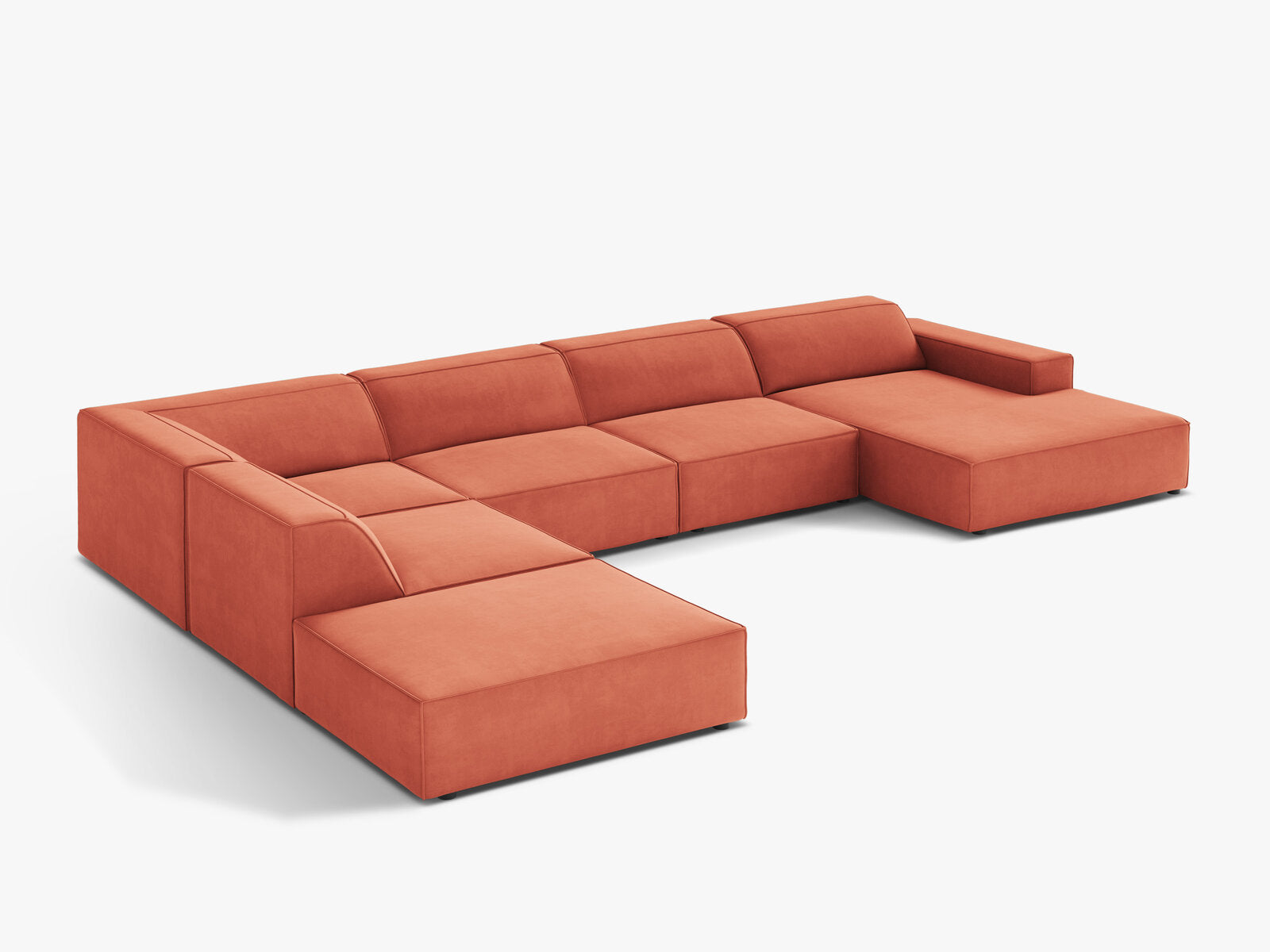 Micadoni Panorama-Ecksofa Jodie 7-Sitzer Samt Venus Koralle Links