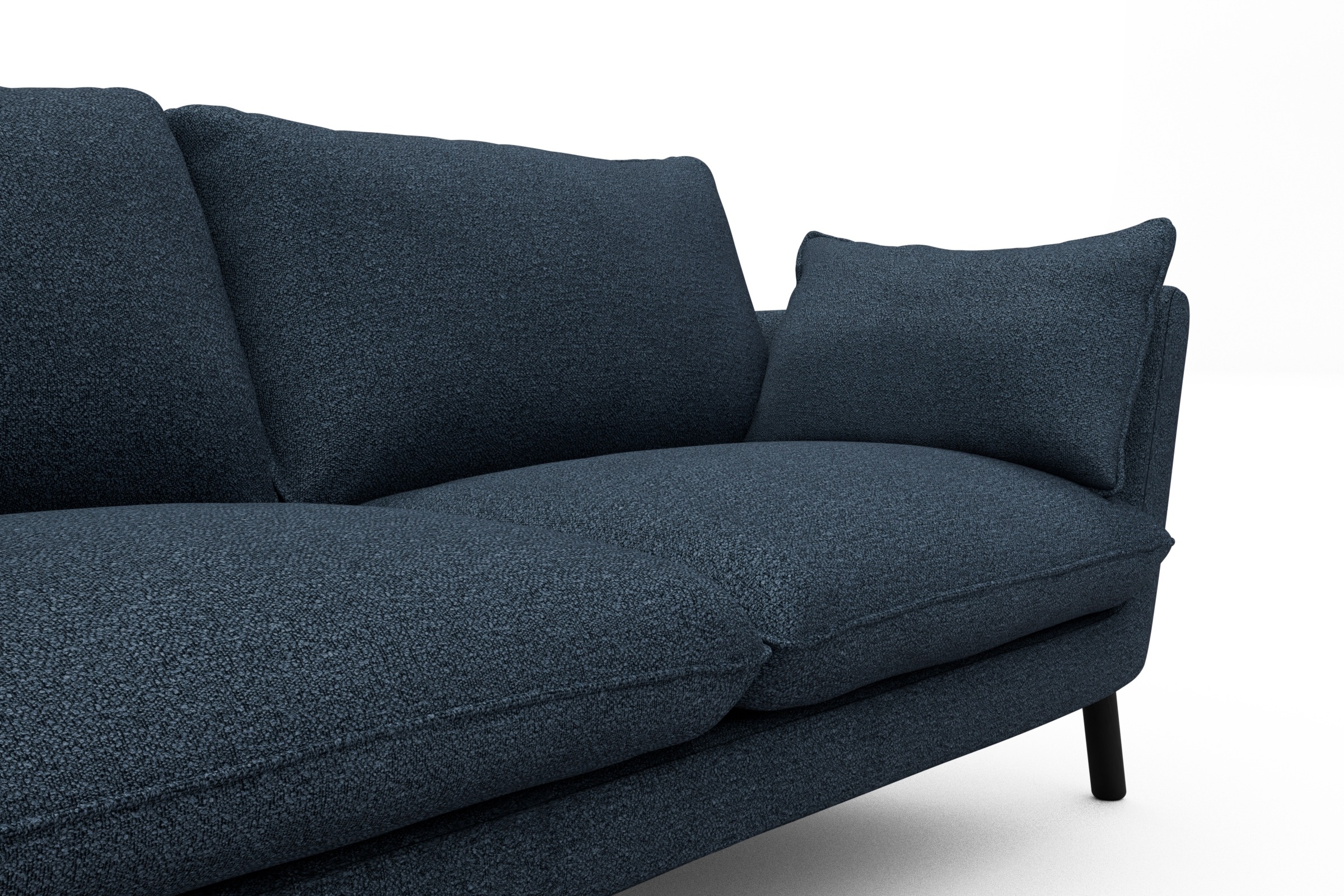 Sofa Emil 3-Sitzer Beinfarbe Eiche Schwarz Boucle-Blue