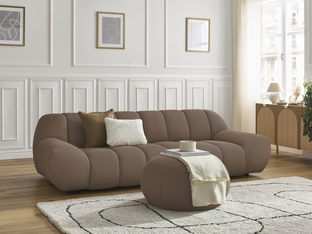 Bobochic Hayden Sofa 4-Sitzer mit Pouf Mesh-Stoff Braun