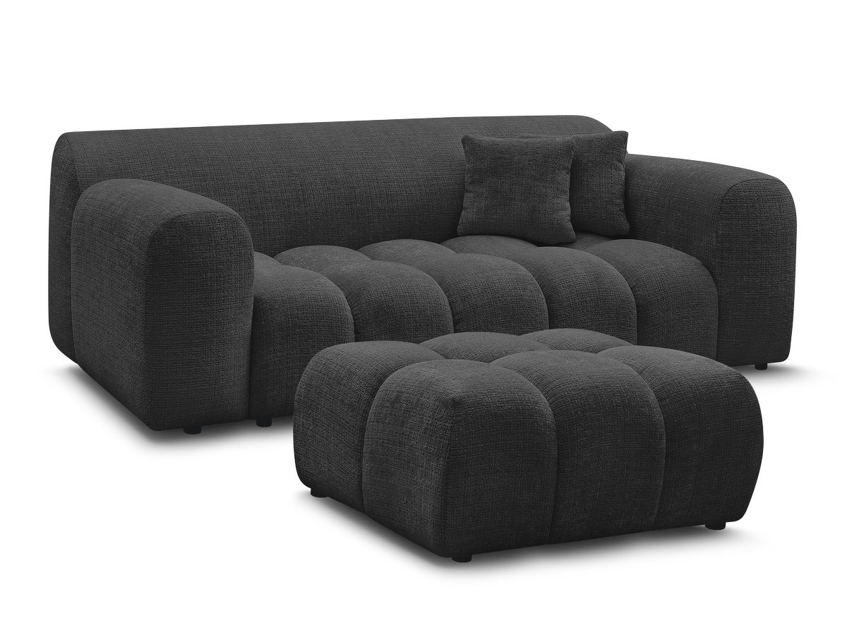 Bobochic Melisse Sofa 2-Sitzer mit Pouf Strukturstoff Schwarz