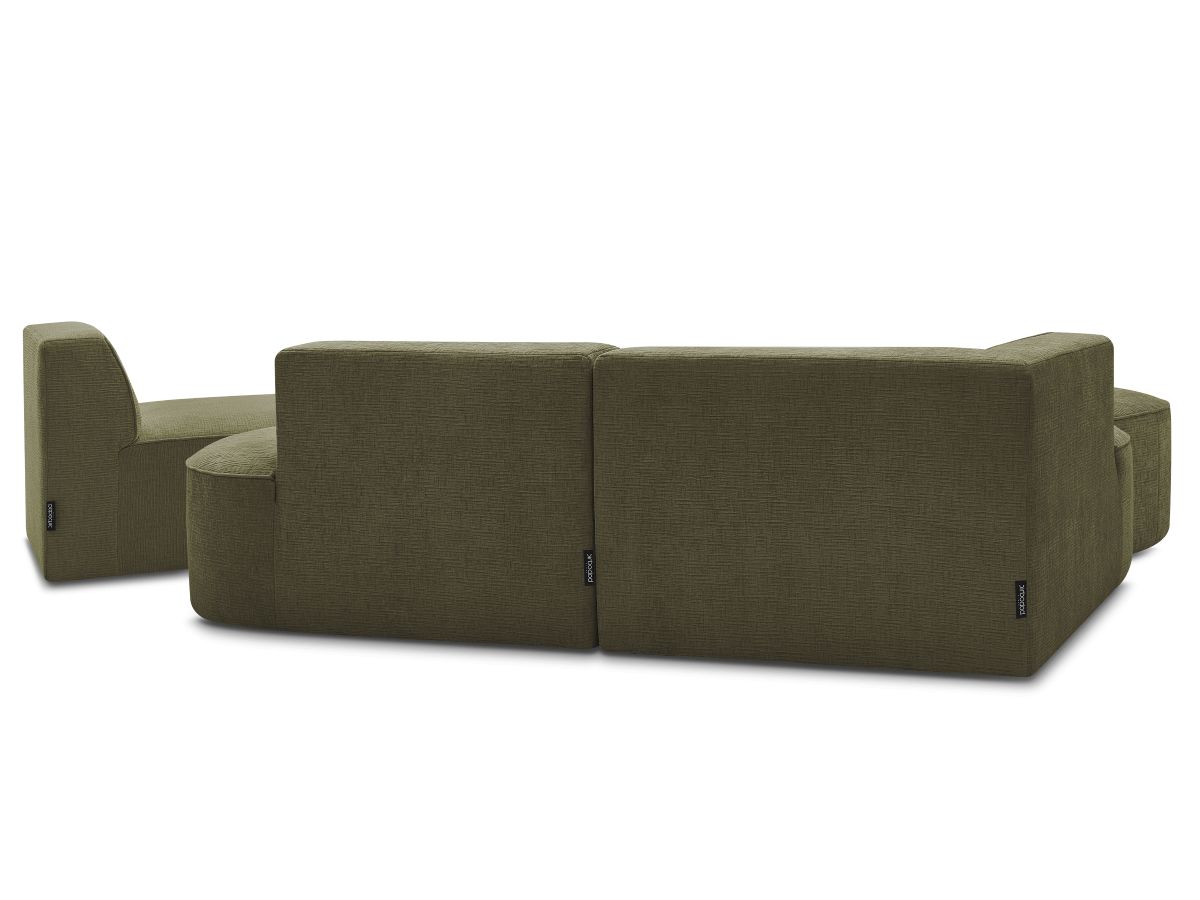 Bobochic Rousseau Ecksofa mit Sofamodul und Pouf Strukturstoff Grün Ecke links
