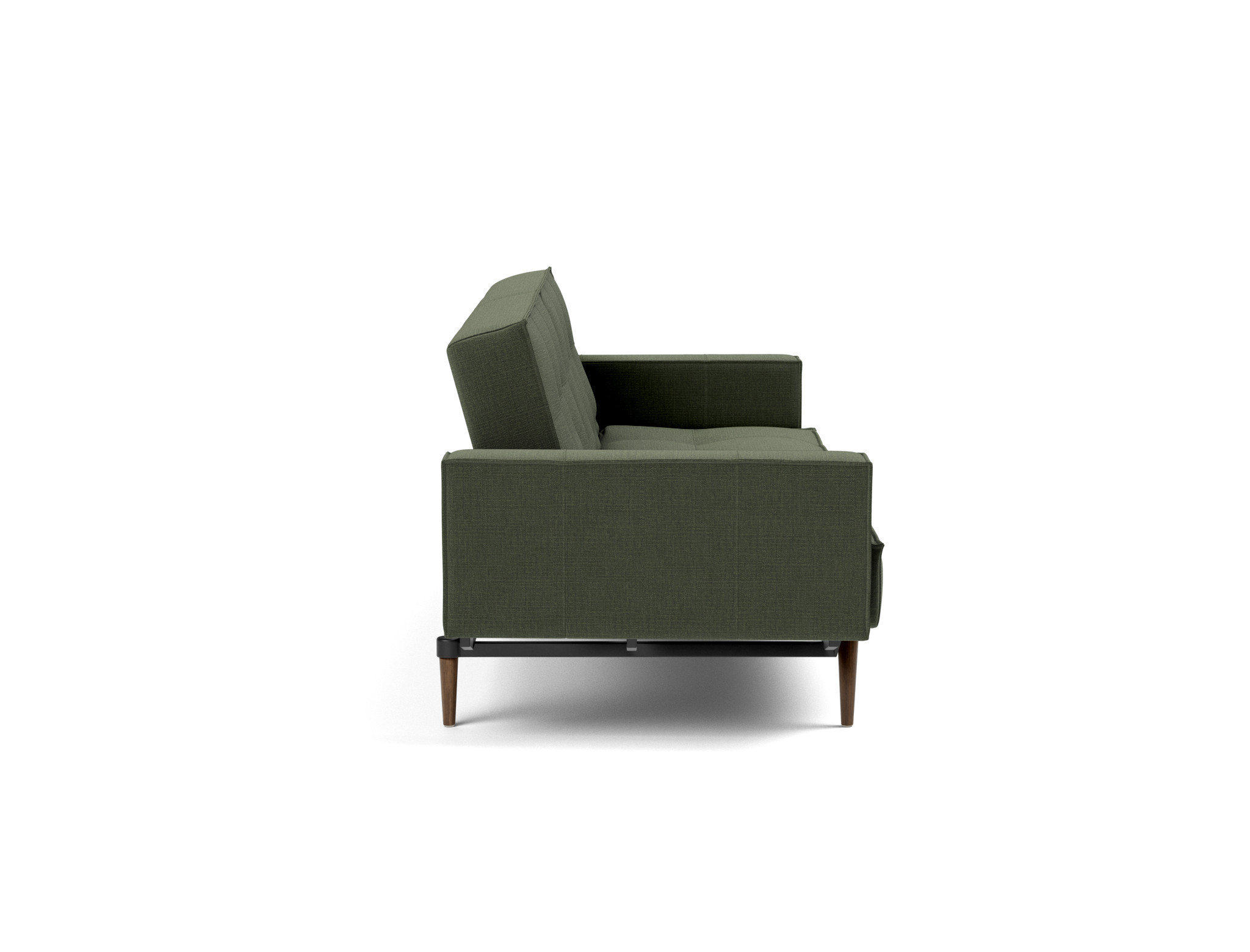 Schlafsofa Splitback mit Armlehnen Chenille Esina 413-Olive-Green Beine Styletto Eiche dunkel