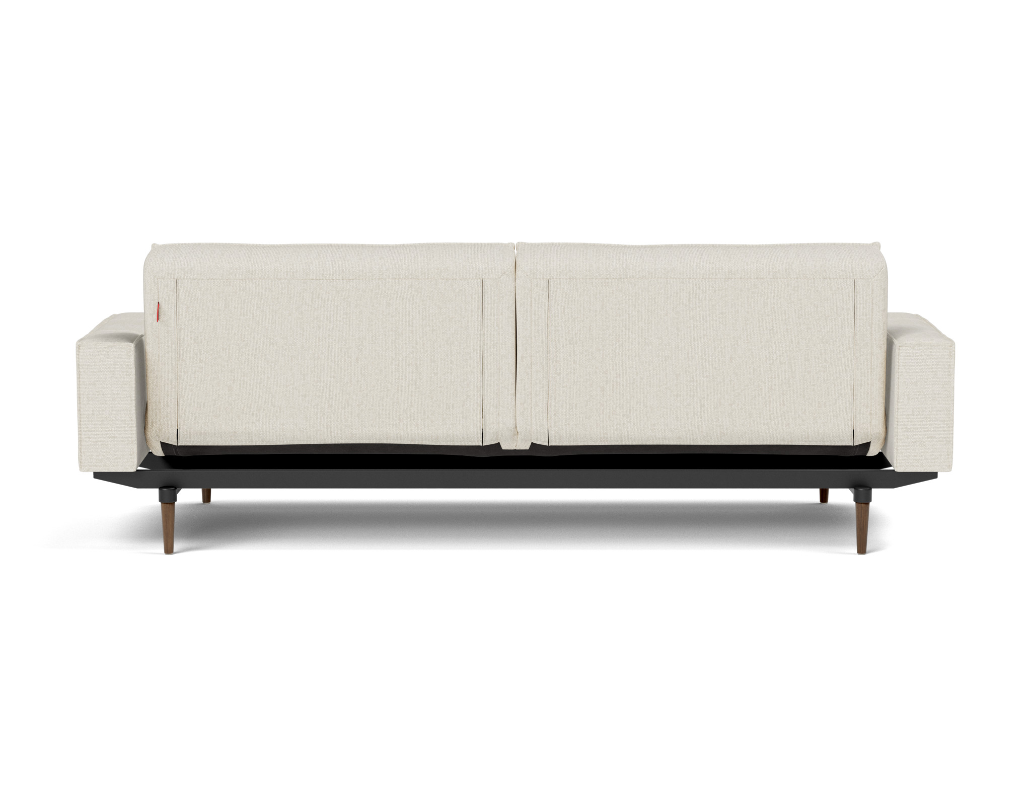 Schlafsofa Splitback mit Armlehnen Boucle Skandi 531-Off-White Beine Styletto Eiche dunkel