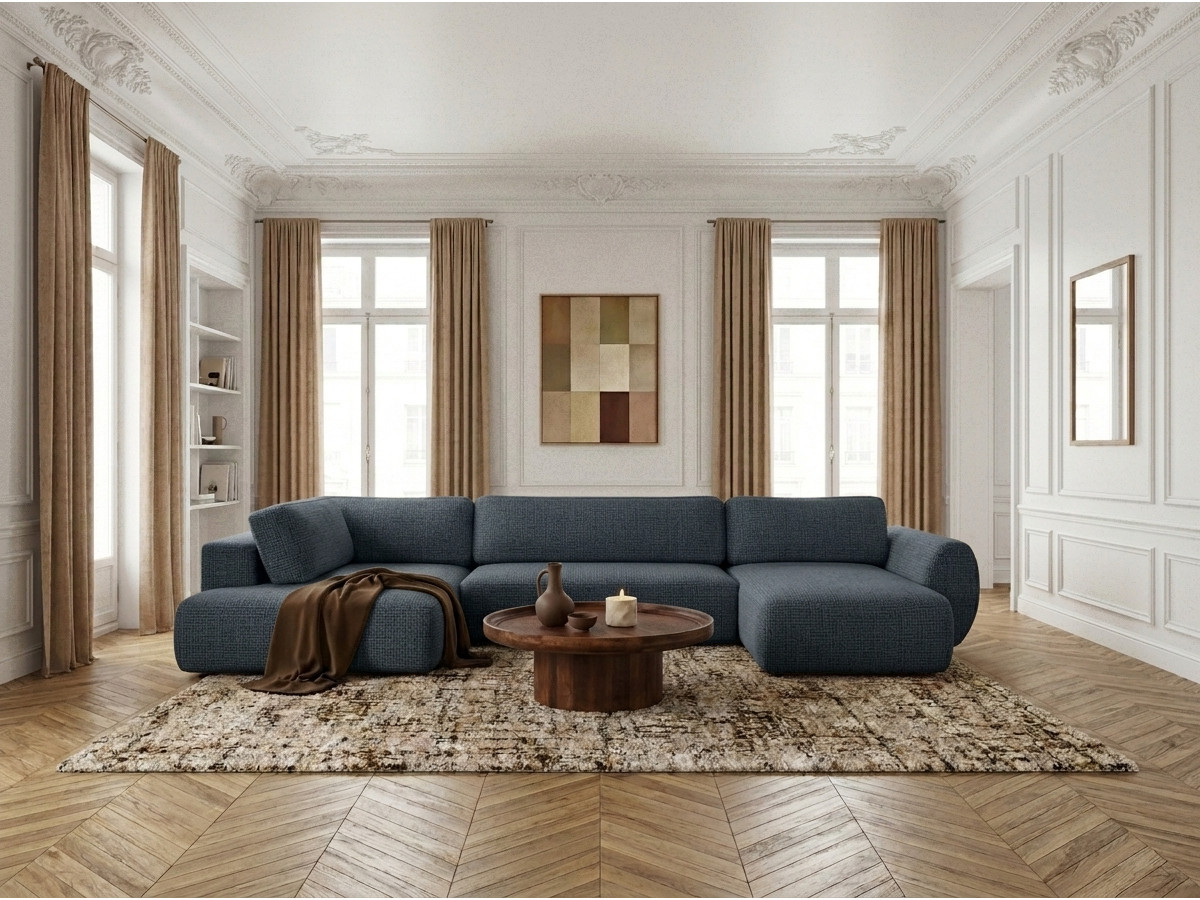 Bobochic Denise Wohnlandschaft Strukturstoff Dunkelblau Ecke rechts