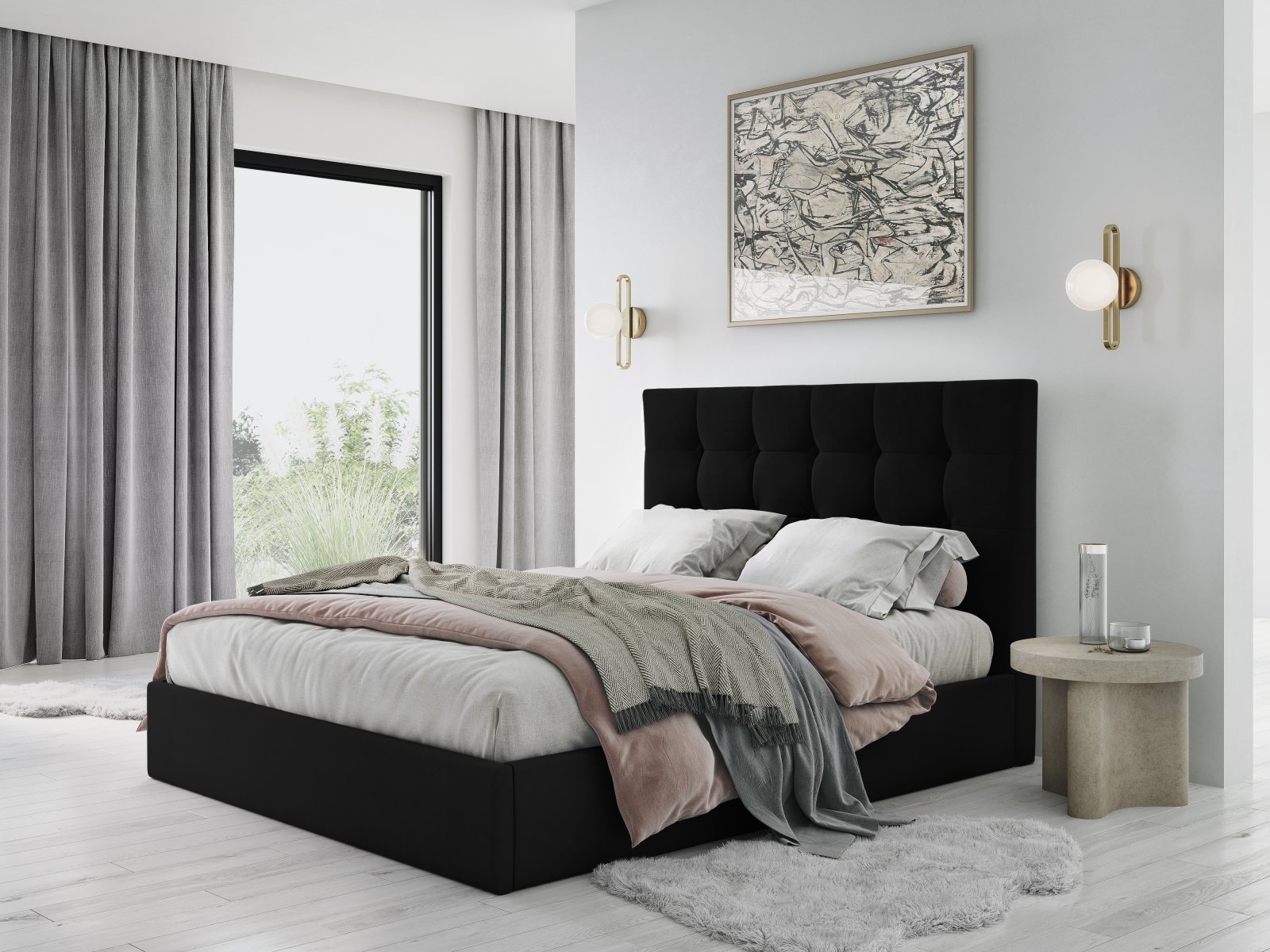 Micadoni Bett Phaedra Samt Matt Velvet Schwarz 140x200