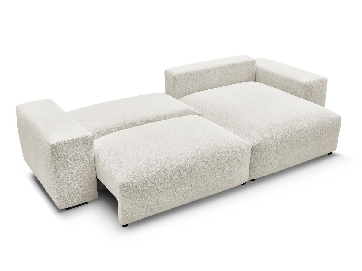 Bobochic Voltaire Ecksofa mit Schlaffunktion und Bettkasten Melange-Stoff Weiß