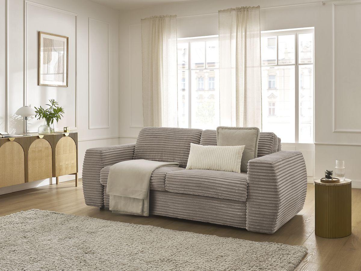 Bobochic Hugo Schlafsofa 3-Sitzer Cordsamt Taupe, Liegefläche 140 × 190 cm