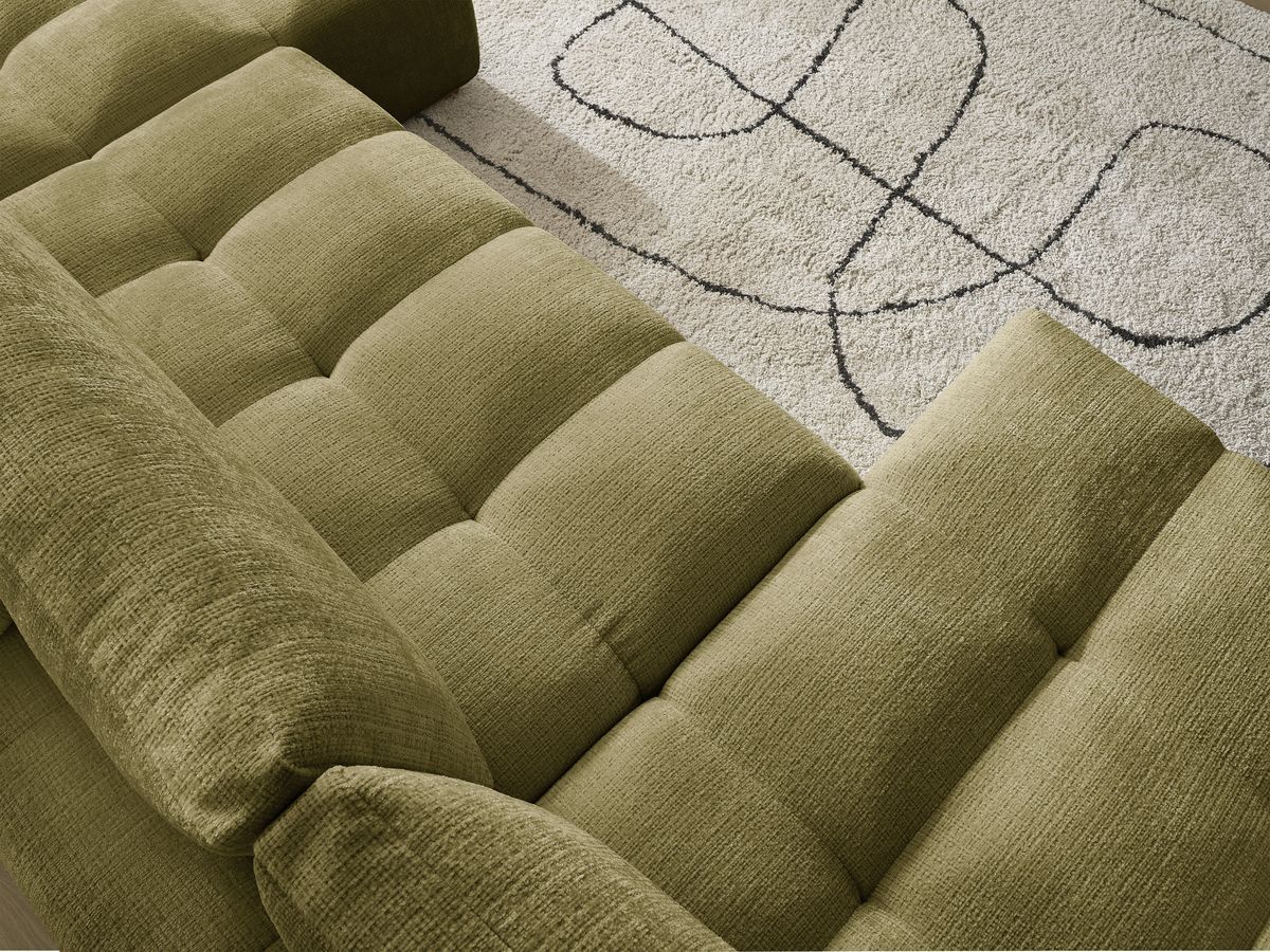 Bobochic Anakin Wohnlandschaft, Liegefläche 137 × 382 cm, 3 Kissen Strukturstoff Grün