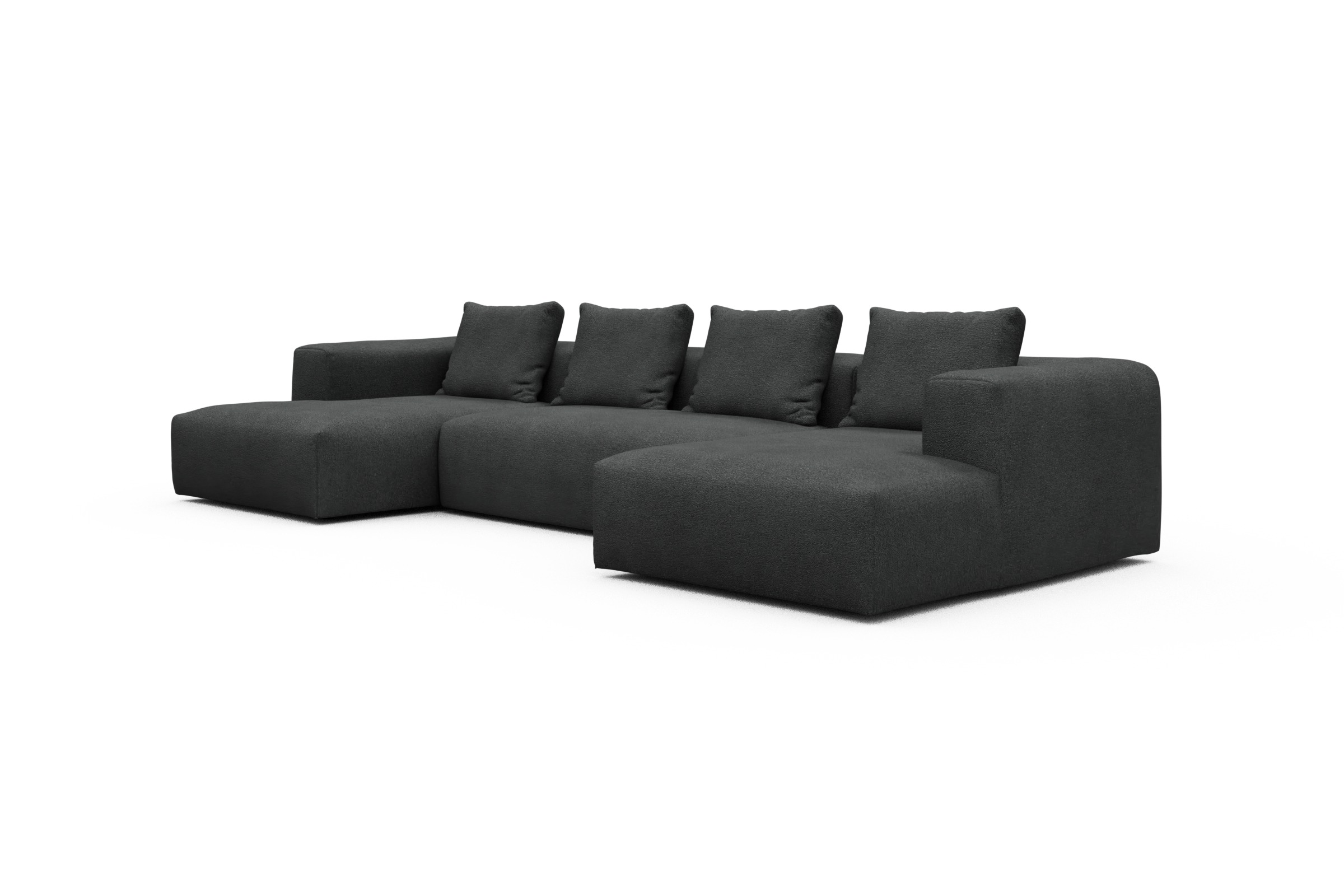 Wohnlandschaft Fred mit 2-Sitzer und Chaiselongue beidseitig Boucle-Charcoal