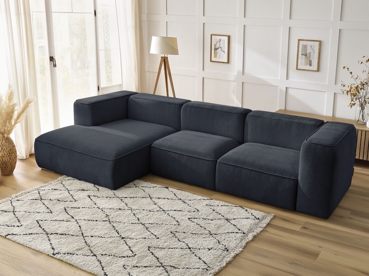 Bobochic Zephyr Ecksofa 349 × 165 cm Strukturstoff Dunkelblau Ecke links