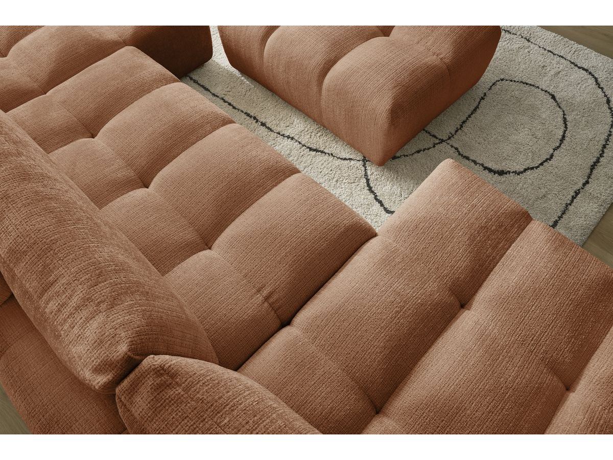 Bobochic Anakin Wohnlandschaft mit Pouf, Liegefläche 137 × 382 cm, 3 Kissen Strukturstoff Orange