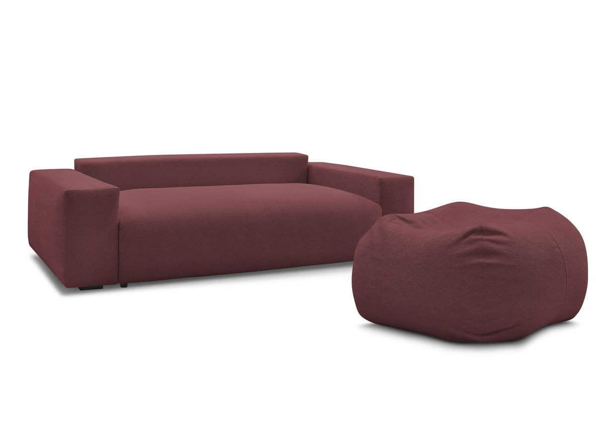 Bobochic Voltaire Schlafsofa 4-Sitzer mit Bettkasten und Pouf Melange-Stoff Rot