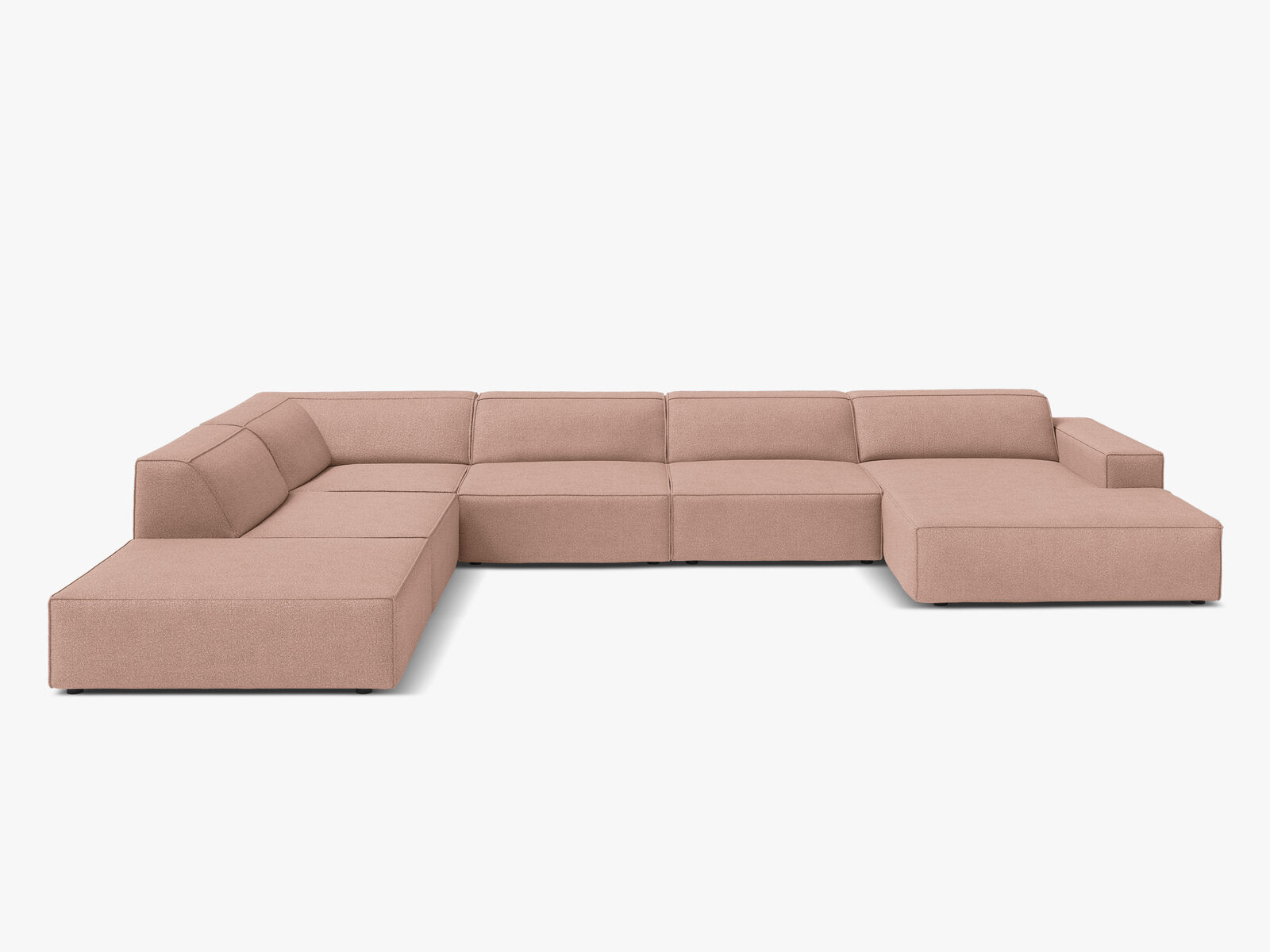 Micadoni Panorama-Ecksofa Jodie 7-Sitzer Links Boucle Baloo Puderrosa