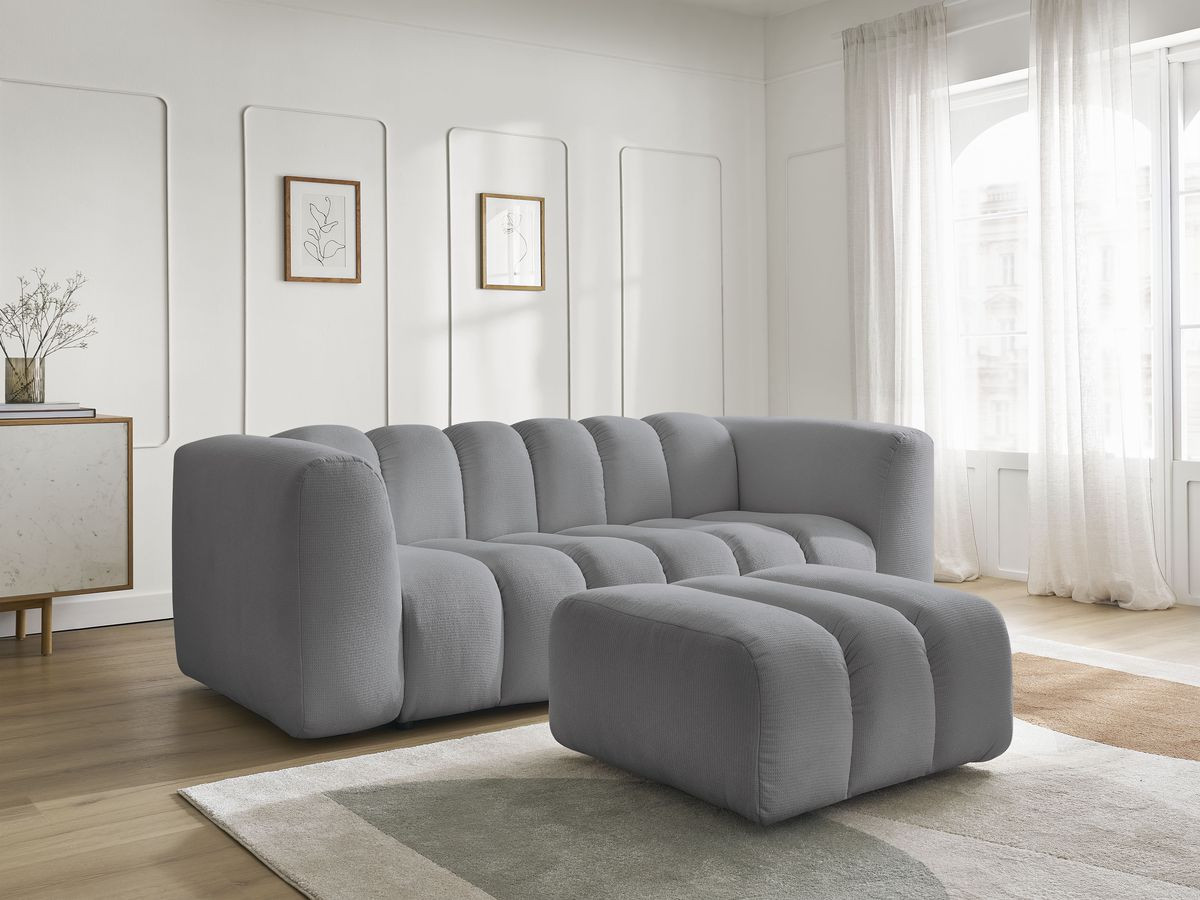 Bobochic Talia Sofa 3-Sitzer mit Pouf Melange-Stoff Hellgrau
