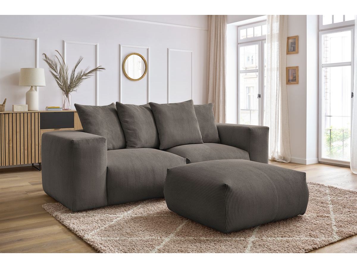 Bobochic Voltaire Sofa 4-Sitzer mit Pouf 248 × 100 cm Cordsamt Taupe