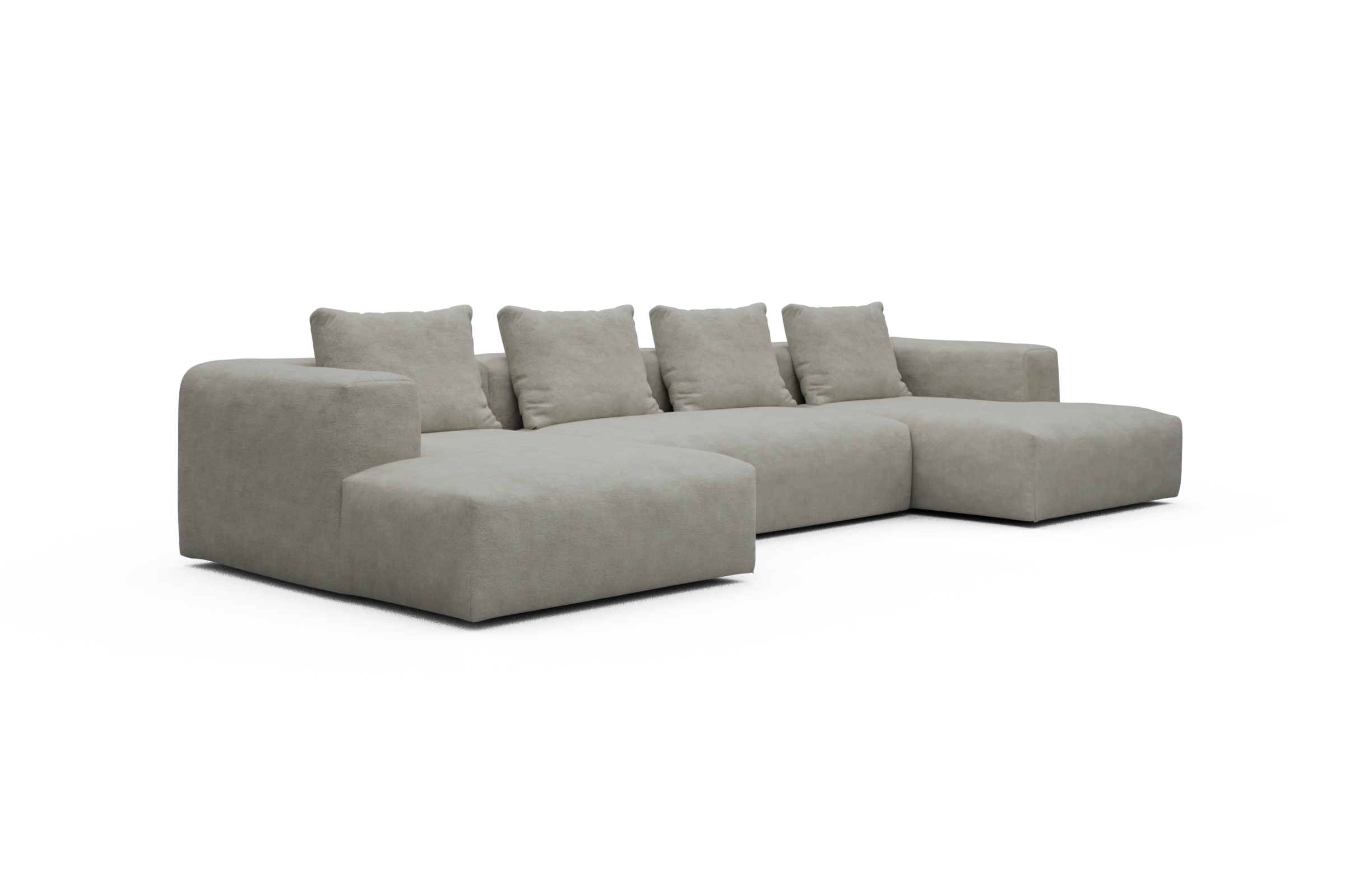 Wohnlandschaft Fred mit 2-Sitzer und Chaiselongue beidseitig Carreno-Moon-Stone-White
