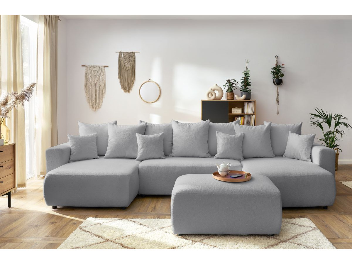 Bobochic Envy Wohnlandschaft mit rechteckigem Pouf Bouclé-Stoff Hellgrau