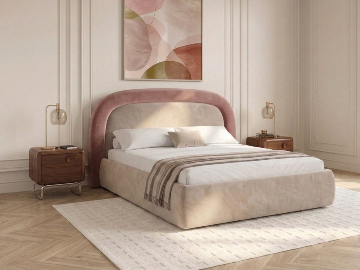 Bobochic Simone Polsterbett mit Bettkasten Samt Rosa, Liegefläche 140 × 190 cm