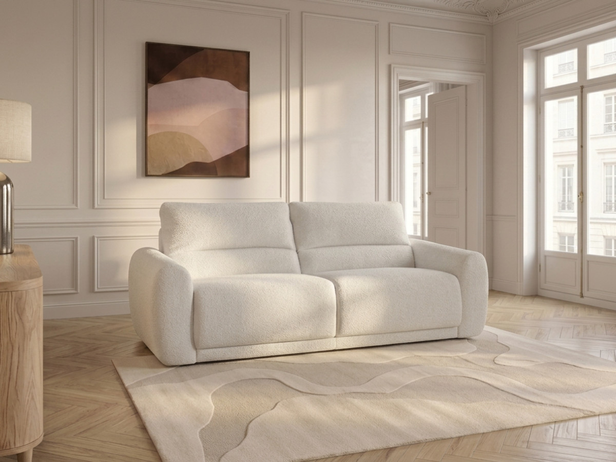Bobochic Minorque Schlafsofa 2,5-Sitzer Chenille Weiß, Liegefläche 140 × 200 cm