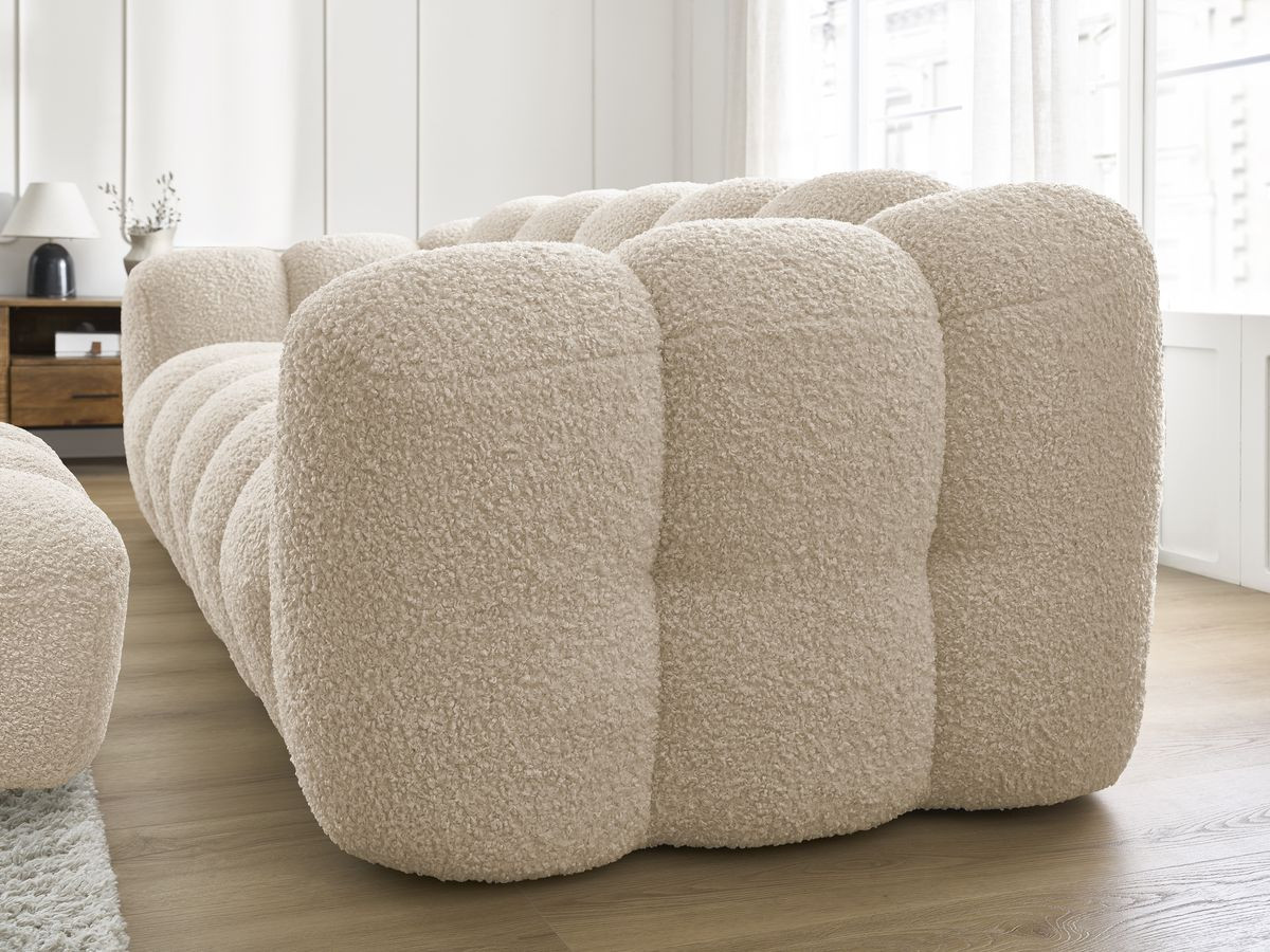 Bobochic Hippolyte Sofa 3-Sitzer mit Pouf Bouclé-Stoff Beige