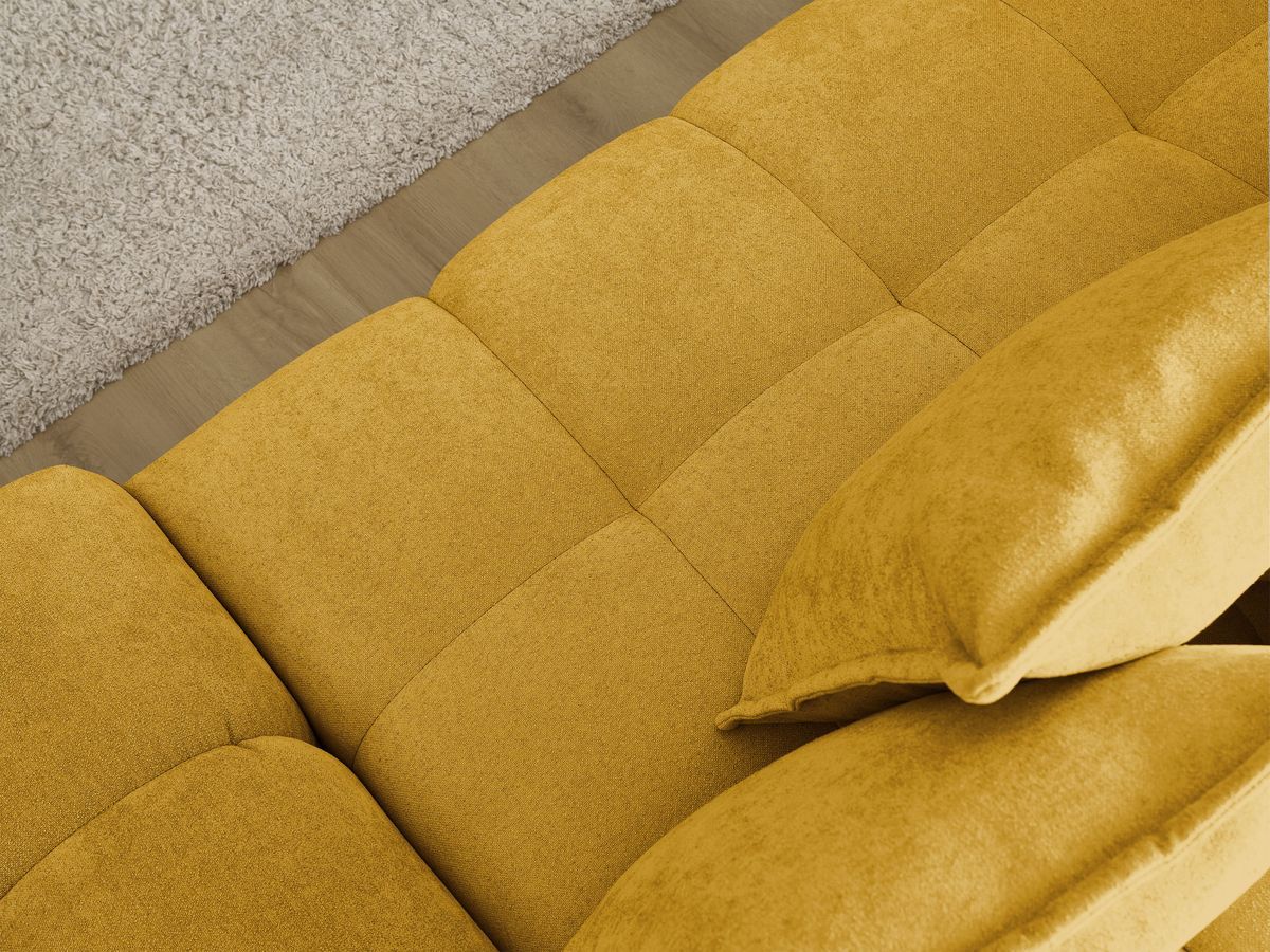 Bobochic Everest Ecksofa mit Schlaffunktion und Bettkasten und Pouf 318 × 180 cm, 7 Kissen Strukturstoff Gelb Ecke links