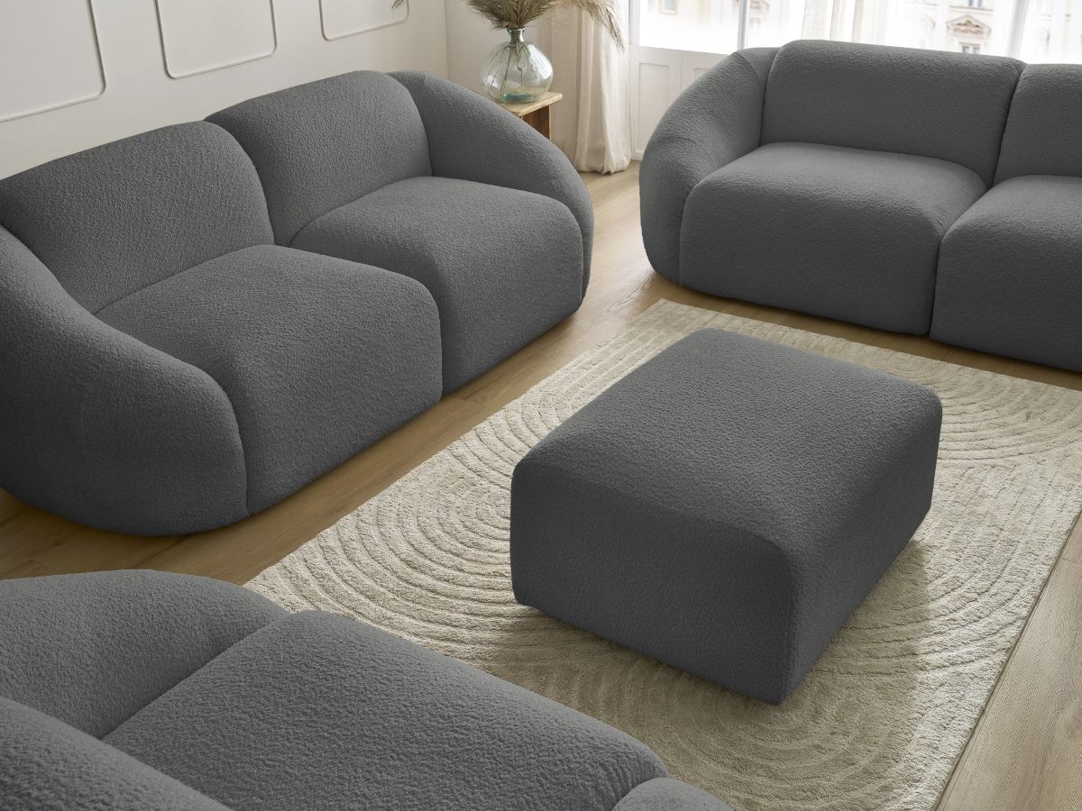Bobochic Tina Sofa 7-Sitzer mit Pouf Bouclé-Stoff Dunkelgrau
