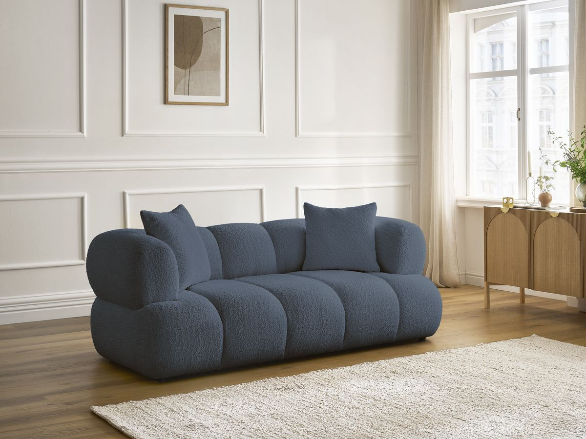 Bobochic Pamira Sofa 2-Sitzer Bouclé-Stoff Dunkelblau