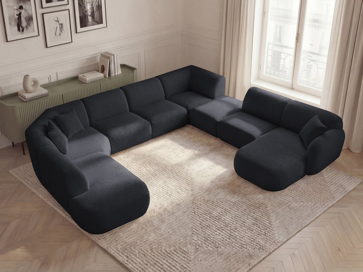 Bobochic Anda Wohnlandschaft mit Pouf 396 × 357 cm Chenille Schwarz Ecke rechts