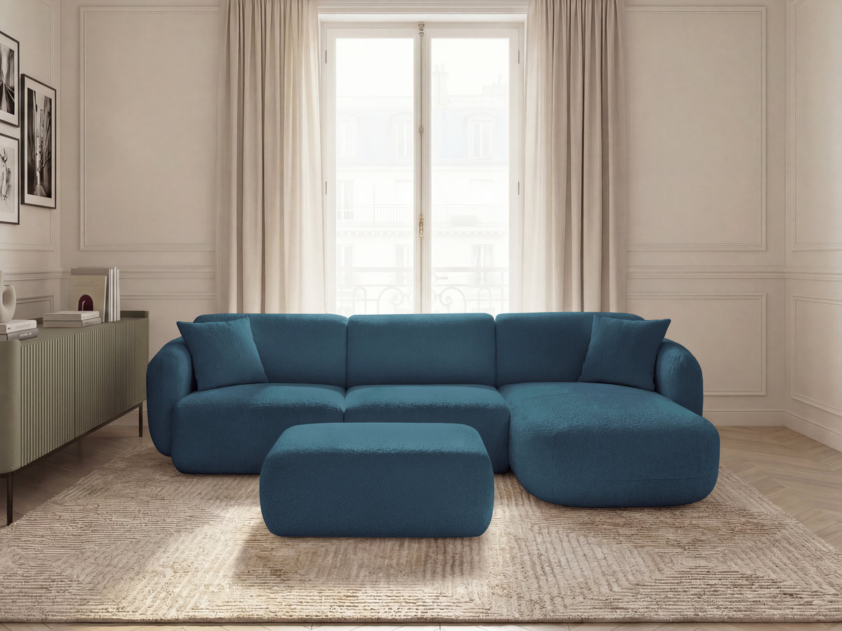 Bobochic Anda Ecksofa mit Pouf 292 × 163 cm Chenille Hellblau Ecke rechts