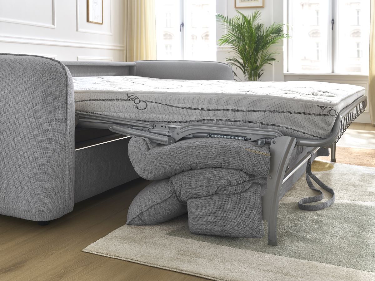 Bobochic Achille Schlafsofa 3-Sitzer Melange-Stoff Hellgrau, Liegefläche 160 × 200 cm