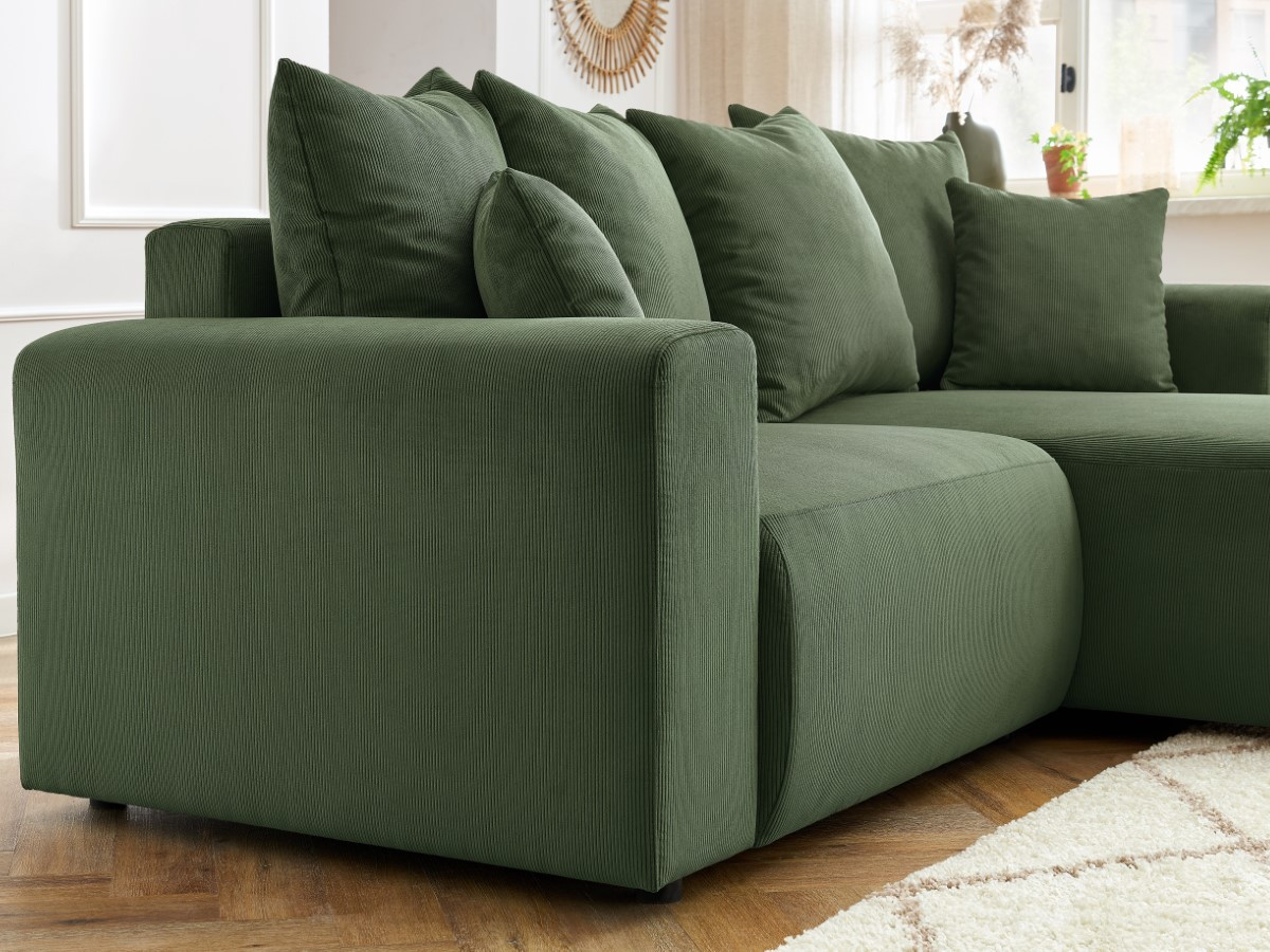 Bobochic Enjoy Ecksofa Cordsamt Grün Ecke rechts