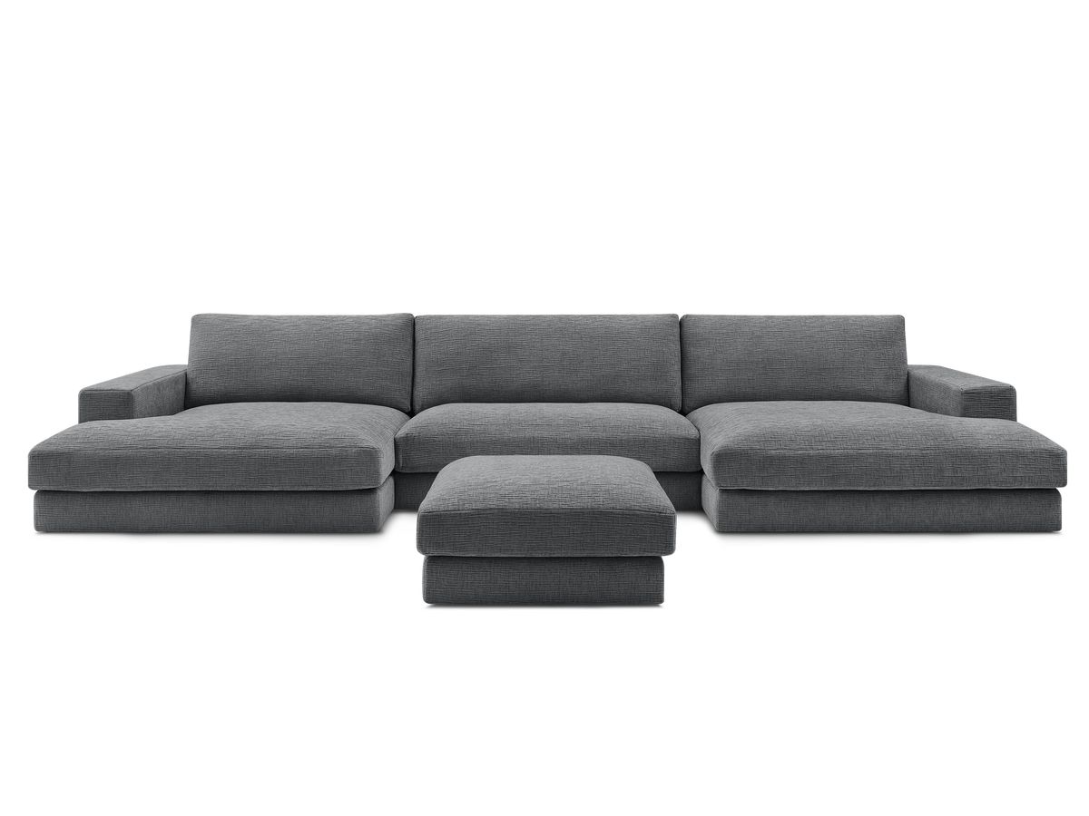Bobochic Leonard Wohnlandschaft mit Pouf 349 × 159 cm Strukturstoff Dunkelgrau