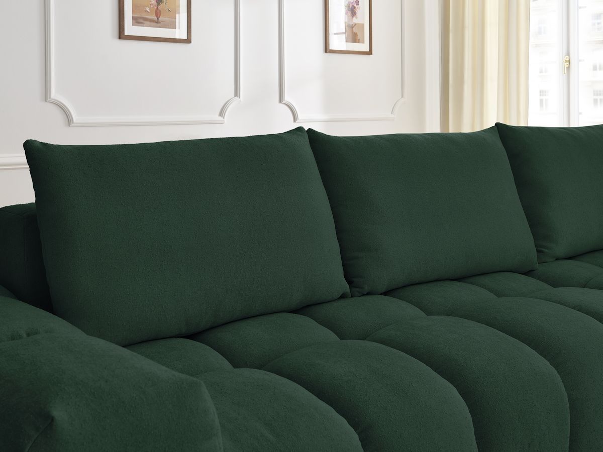 Bobochic Everest Ecksofa mit Schlaffunktion und Pouf, 4 Kissen Strukturstoff Grün Ecke rechts