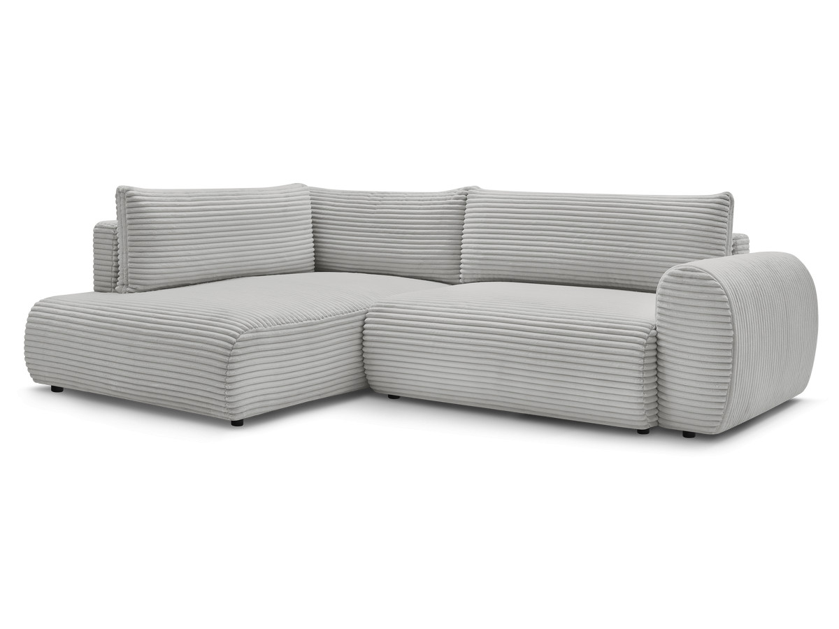 Bobochic Lucien Ecksofa mit Schlaffunktion und Bettkasten 296 × 198 cm Breitcord weich Hellgrau Ecke links