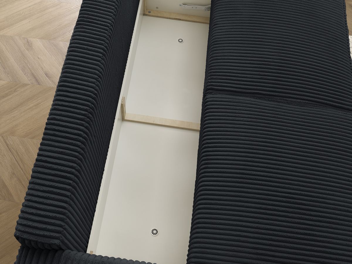 Bobochic Chelsea Schlafsofa 3-Sitzer mit Bettkasten Breitcord weich Schwarz