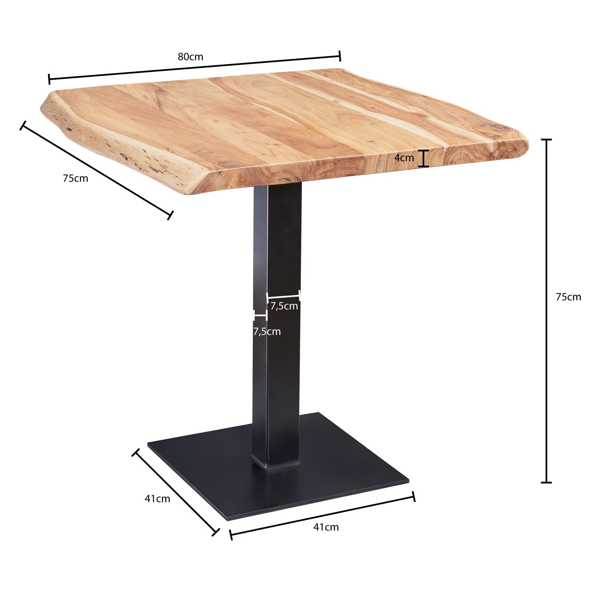 Baumkantentisch Onsild Akazie Massivholz 80 × 75 × 75 cm