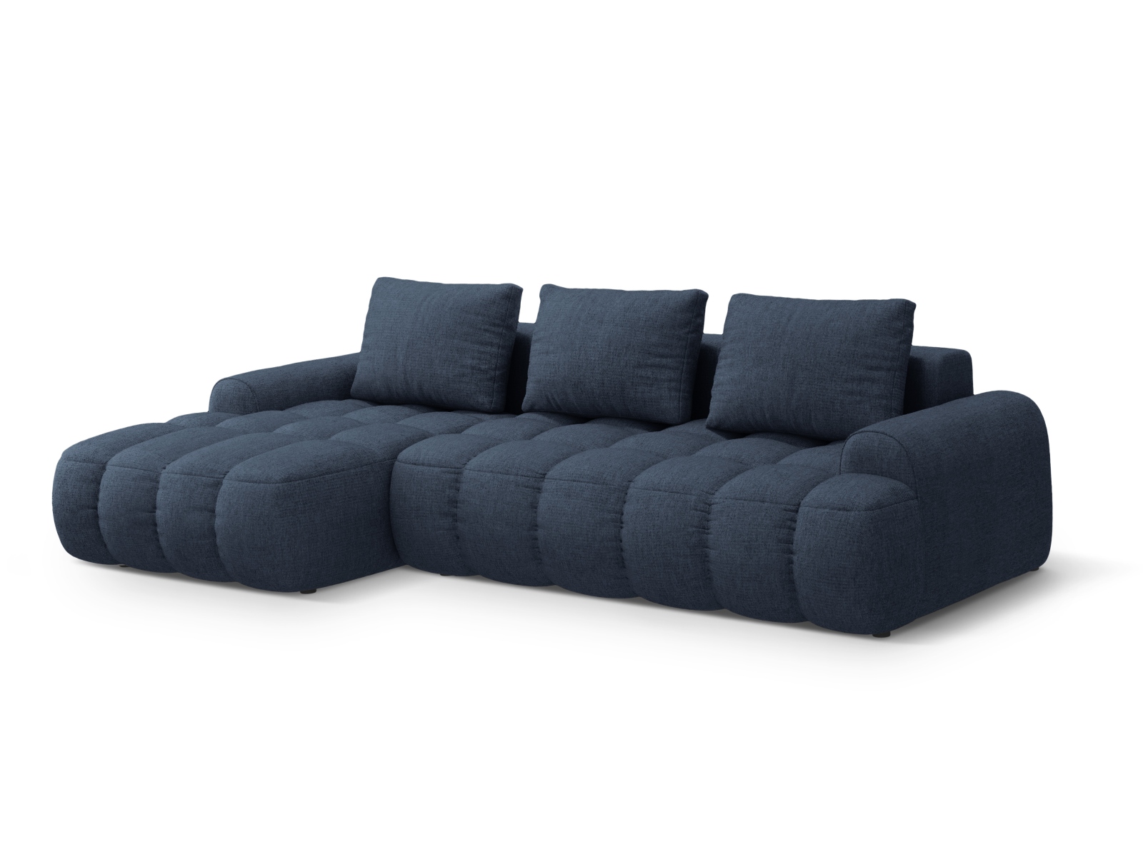 Cosmopolitan Design Ecksofa Linz 3-Sitzer mit Schlaffunktion Strukturierter Stoff Sorella Dunkelblau Links