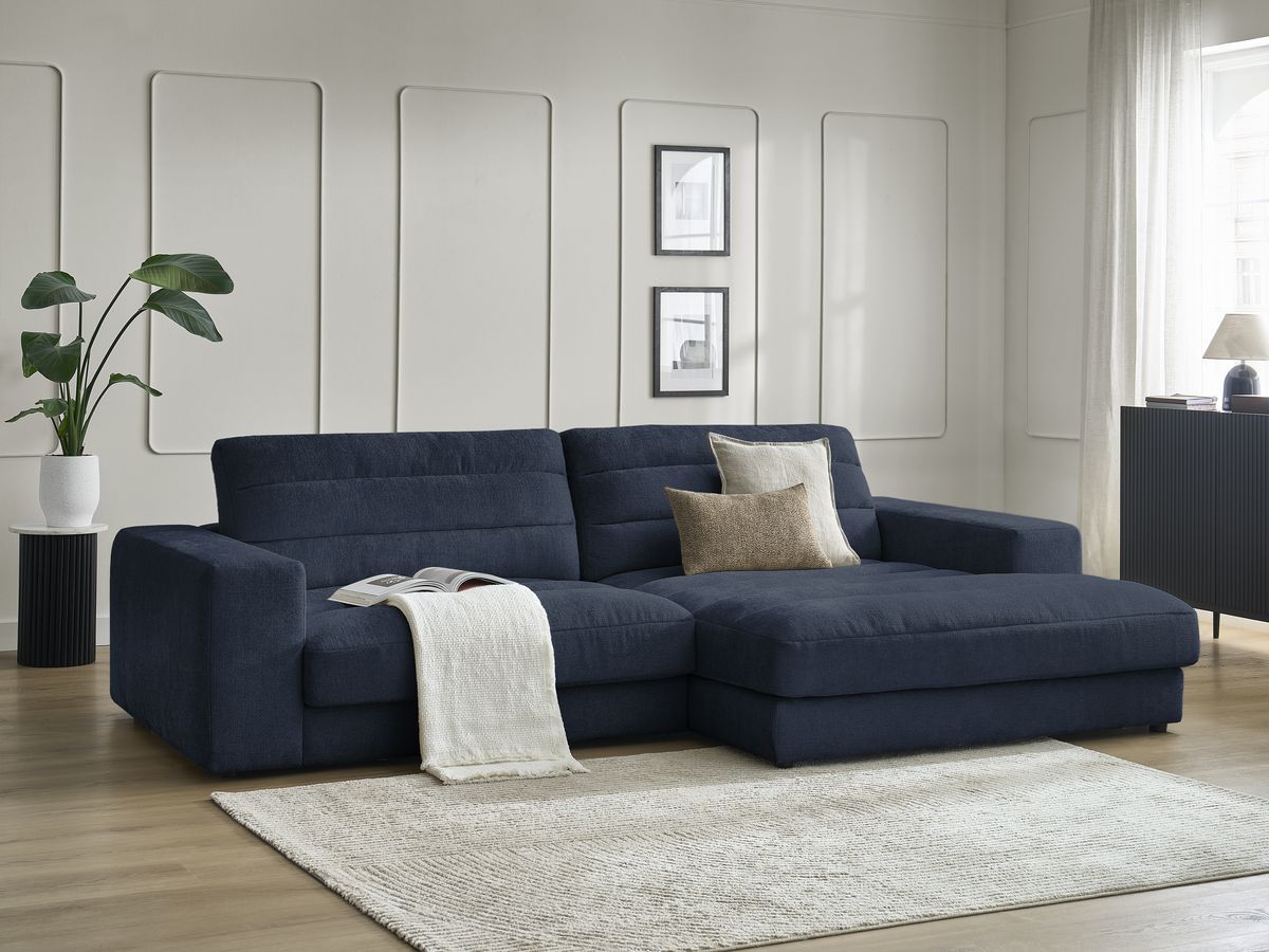Bobochic Sierra Ecksofa Strukturstoff Dunkelblau Ecke rechts