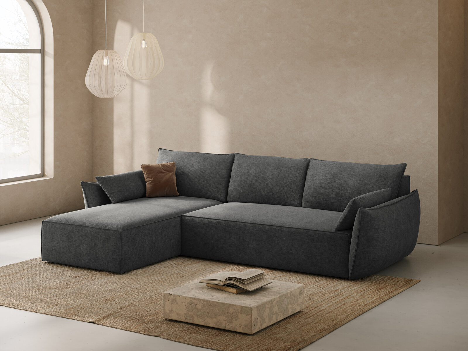 Micadoni Kaelle Ecksofa mit Bettfunktion und Stauraum Links Chenille Over The Horizon Dunkelgrau