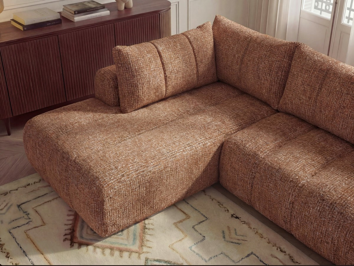 Bobochic Nesty Ecksofa in L-Form, 256 cm, mit Pouf Melange-Stoff Orange Ecke links