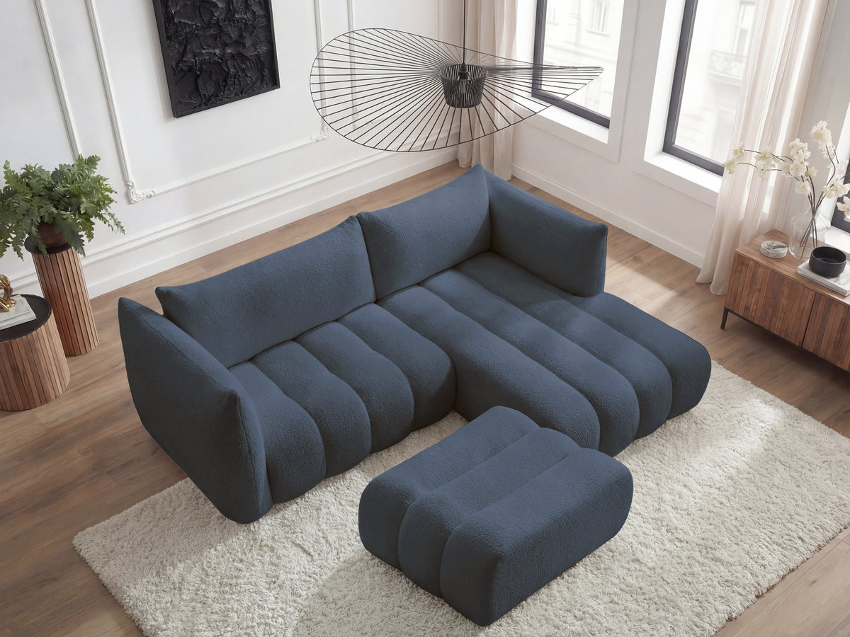 Bobochic Azra Ecksofa mit Pouf 262 × 178 cm Bouclé-Stoff Dunkelblau Ecke rechts