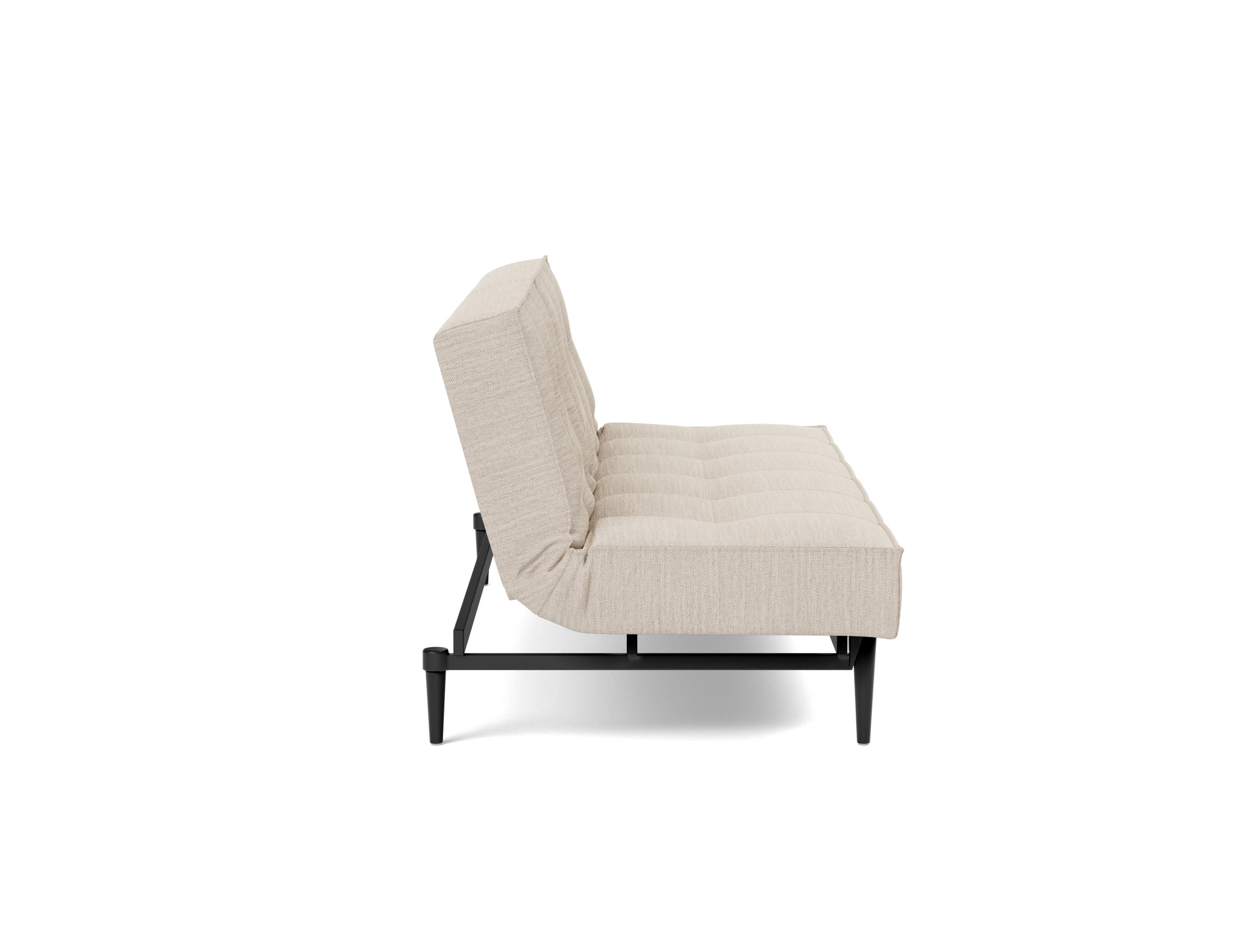 Schlafsofa Splitback Webstoff Blida 612-Sand-Grey Beine Styletto Eiche schwarz