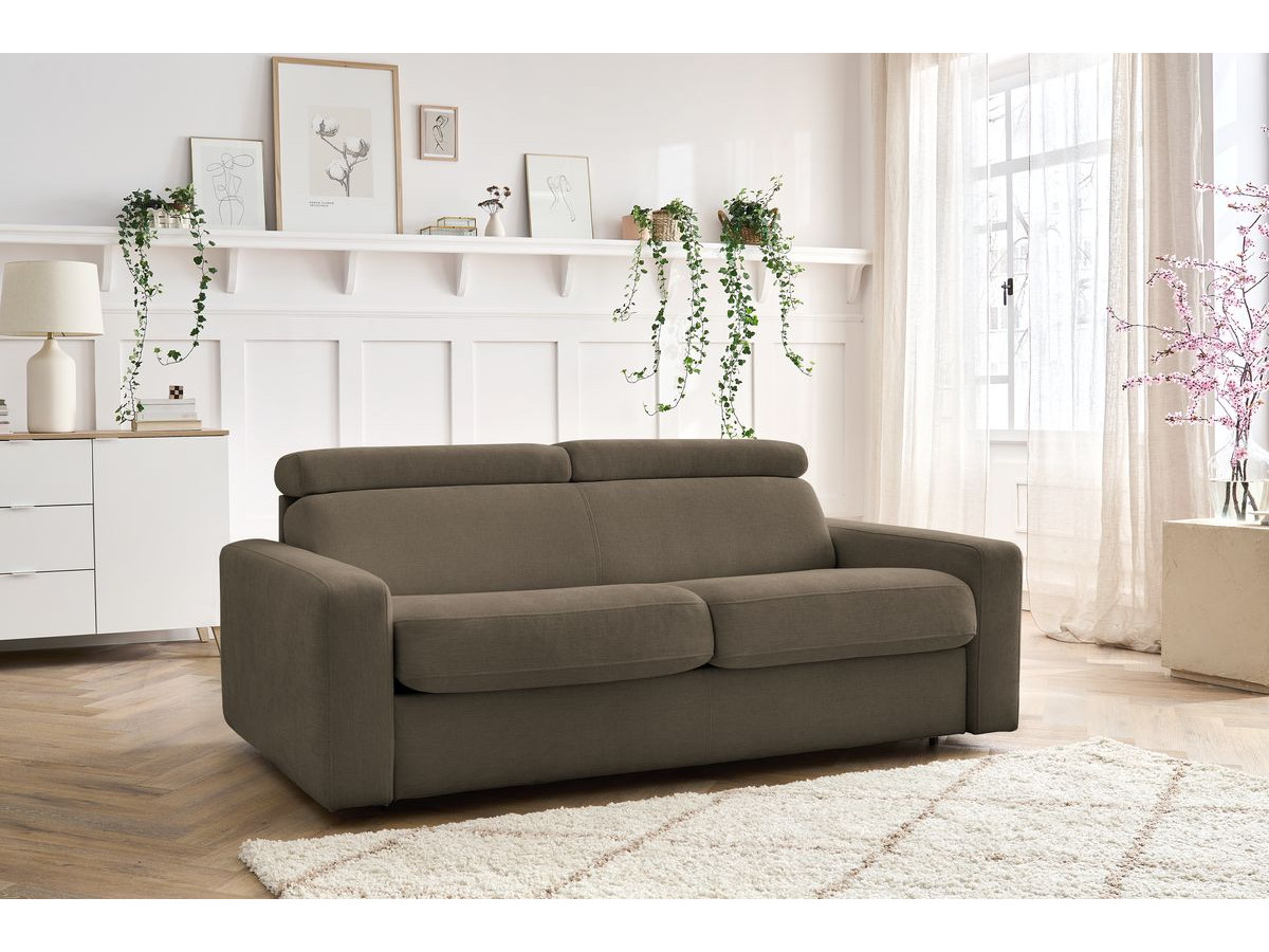 Bobochic Monaco Schlafsofa 3-Sitzer Stoff Braun, Liegefläche 140 × 190 cm